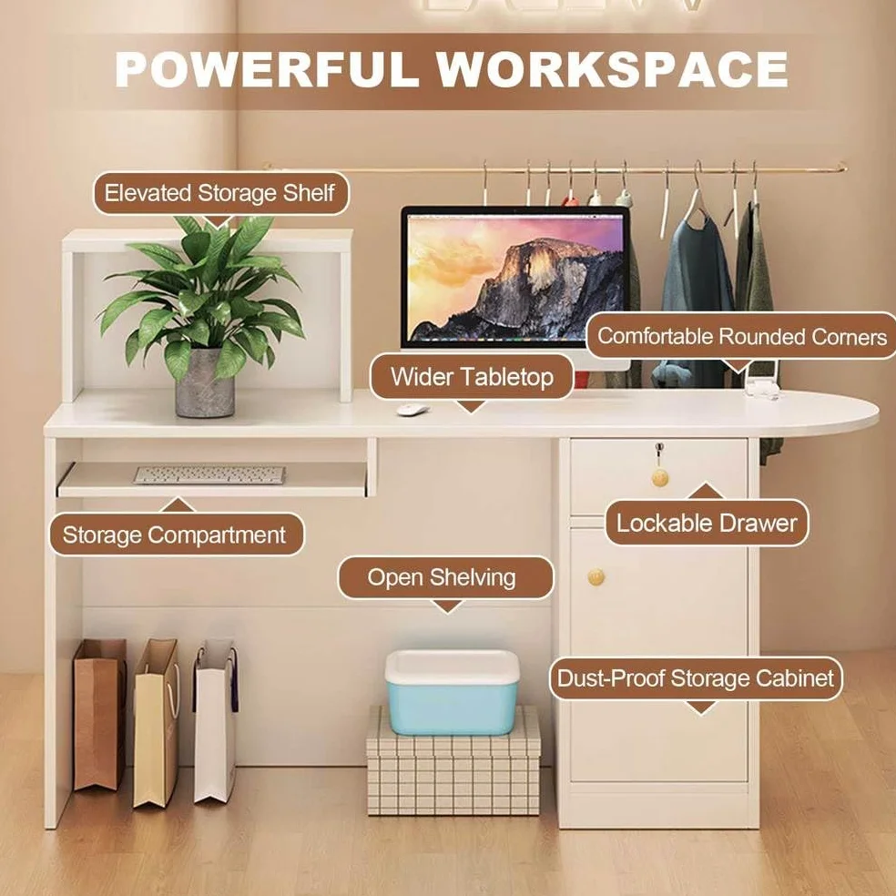Mostrador de Recepción con Cajones & Cerradura y luz LED, Moderno Mostrador de Recepción, con Bandeja para Teclado y Armario de Almacenamiento para Caja, Vestíbulo, Oficina,Grey 2,120x45x100cm