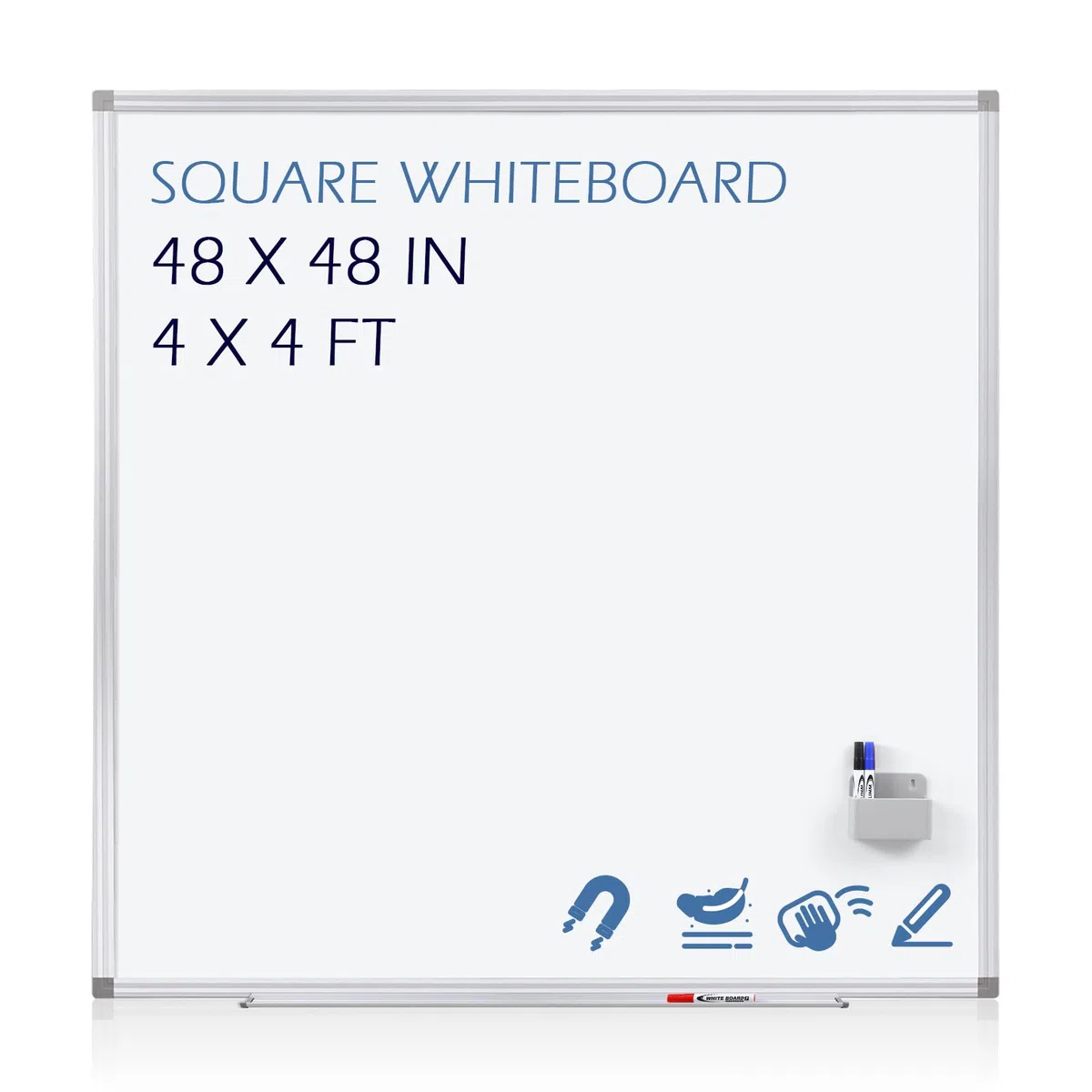 SWANCROWN Pizarra blanca magnética de borrado en seco de 120 x 120 cm para pared, marco de aluminio plateado, pizarra blanca cuadrada grande para la escuela, la oficina y el hogar