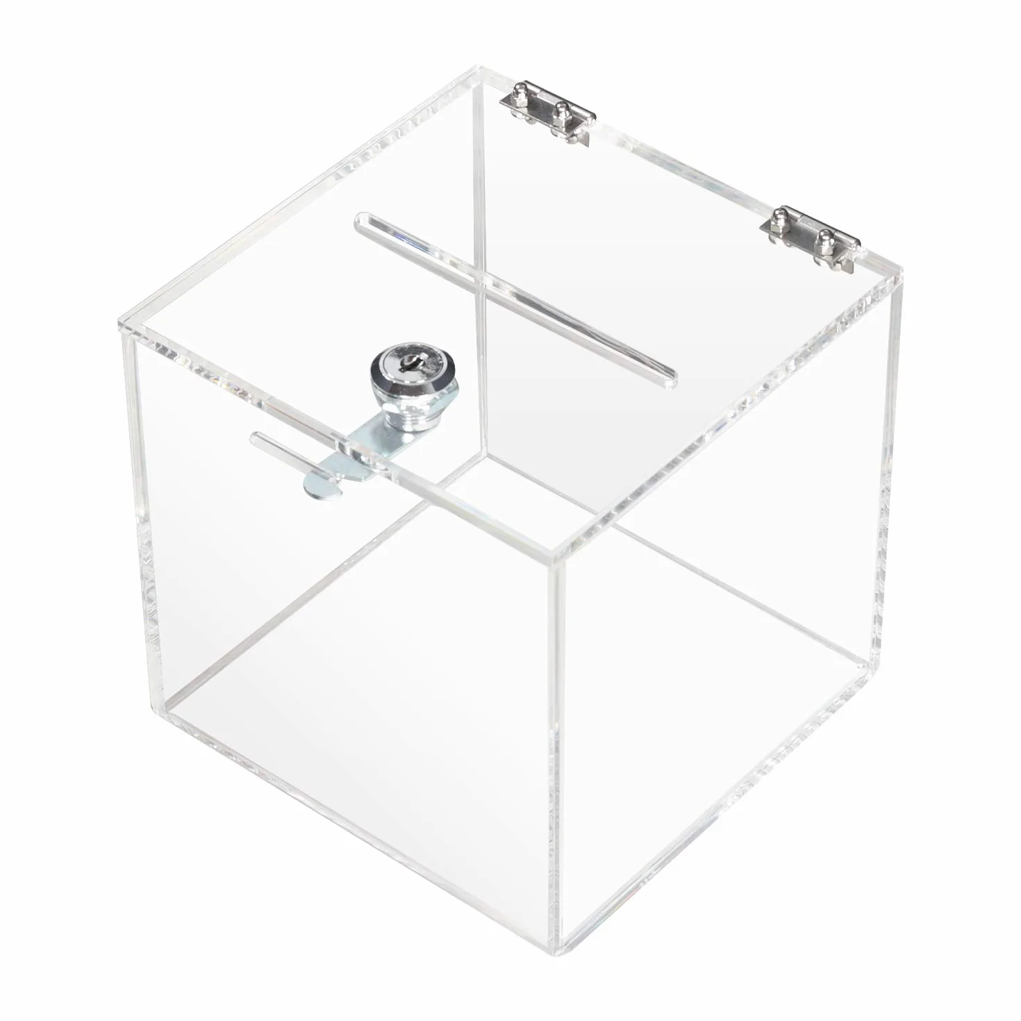 HMF 46919 Caja de donación de acrílico con cerradura | 15 x 15 x 15 cm | DIN A6 | Transparente