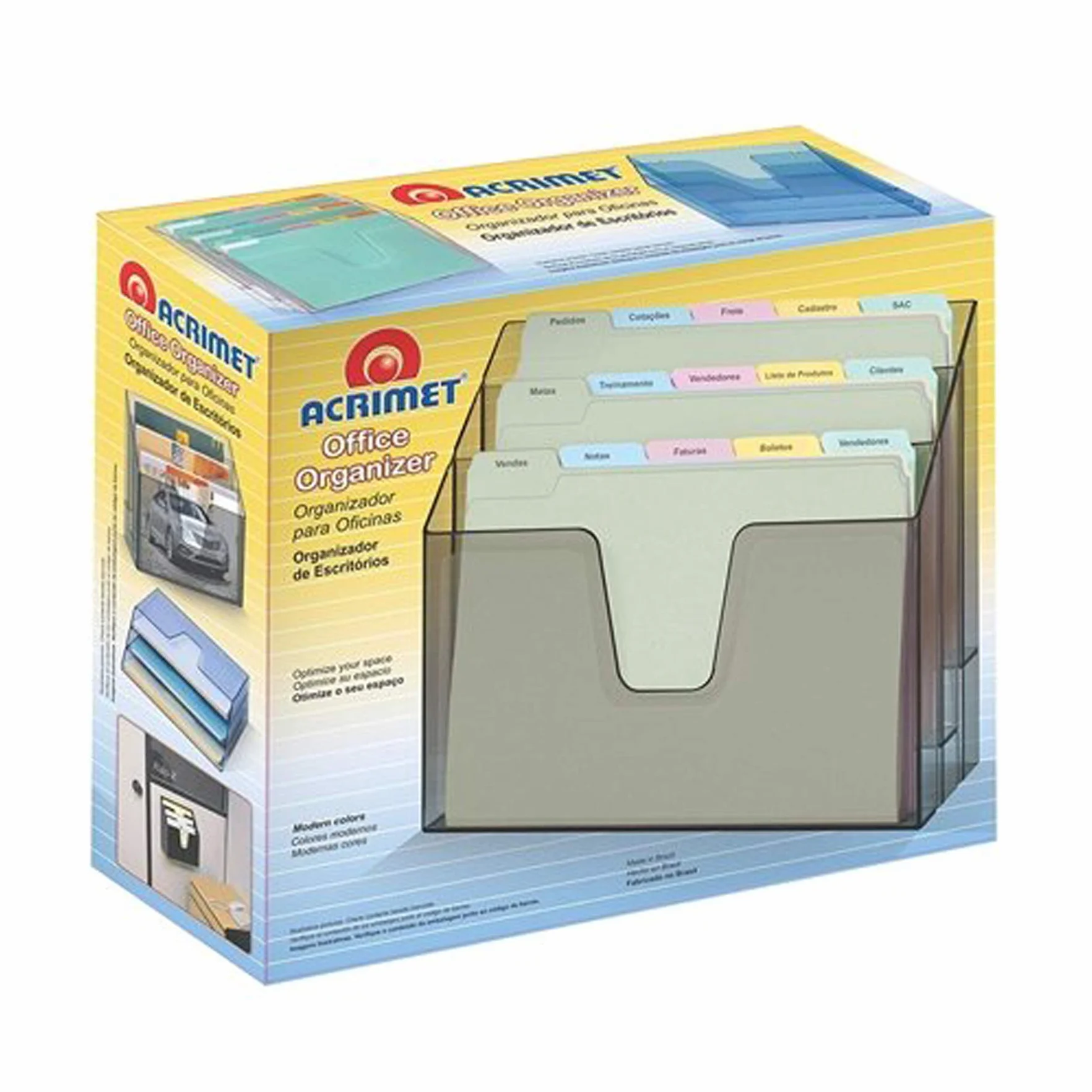 Acrimet Organizador Horizontal 3 Compartimientos Escritorio Pared Plástico Verde