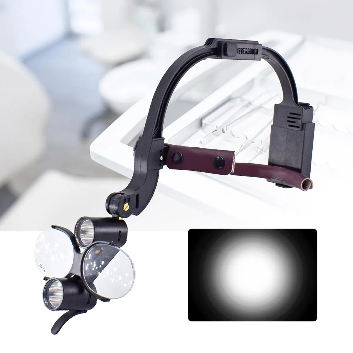 Lupa Dental De 3,5 Aumentos, Faro LED Dental De 5 W con Caja De Almacenamiento, Equipo De Laboratorio Binocular De Aumento para Otorrinolaringología, Estomatología, Sutura De Desbridamiento