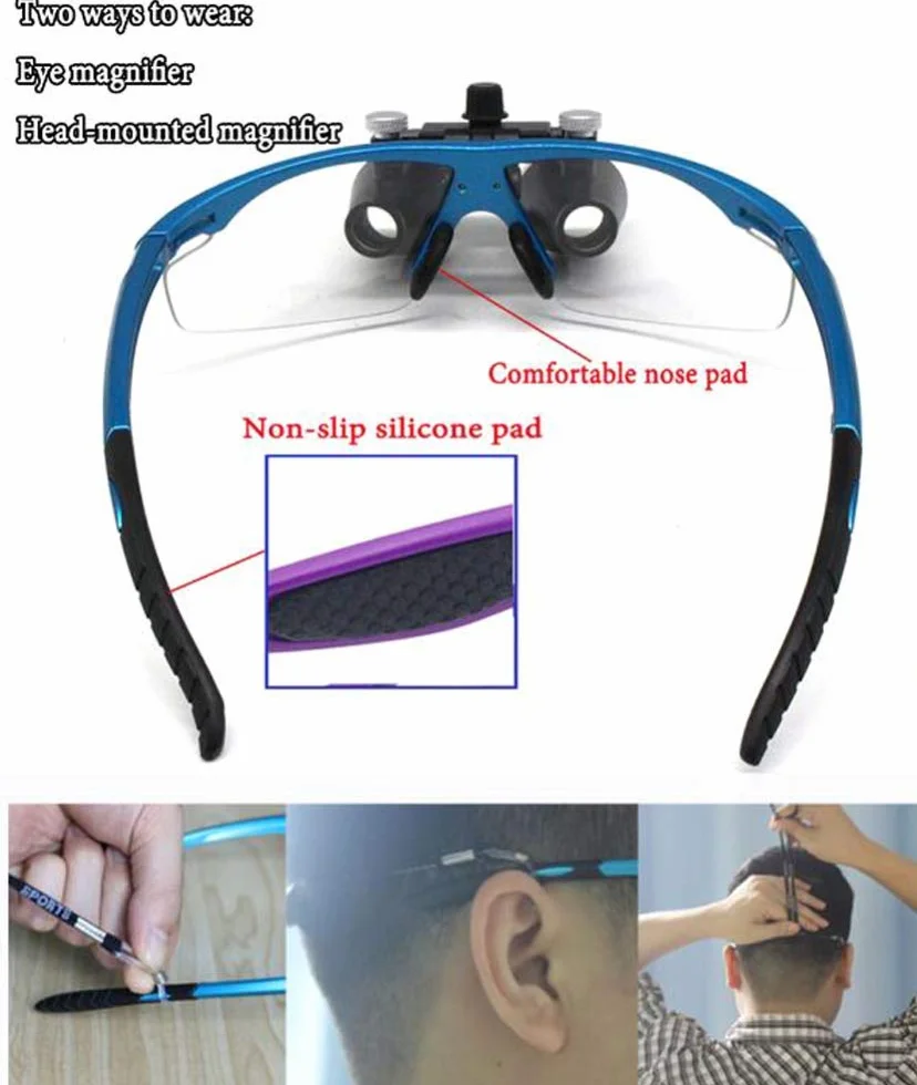 Lupa, laboratorio binocular ojo binocular lupa vidrio 3.5x amplificación con faro LED con conveniente llevar casepurple