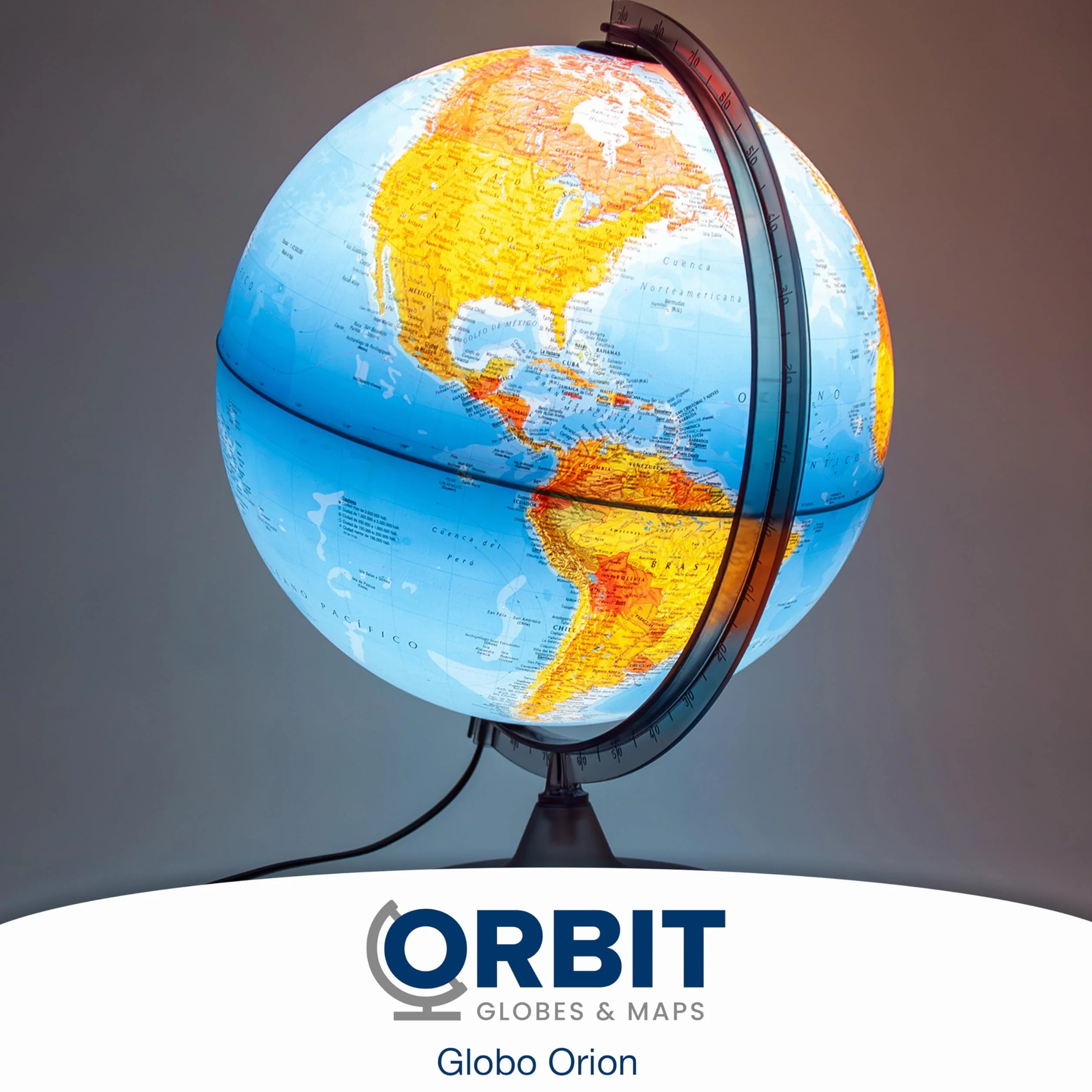 ORBIT GLOBES & MAPS - Globo terráqueo iluminado - globo terráqueo de 30 cm con base estable, imagen del mapa físico/político 2023 con luz LED, imagen del mapa espana actual