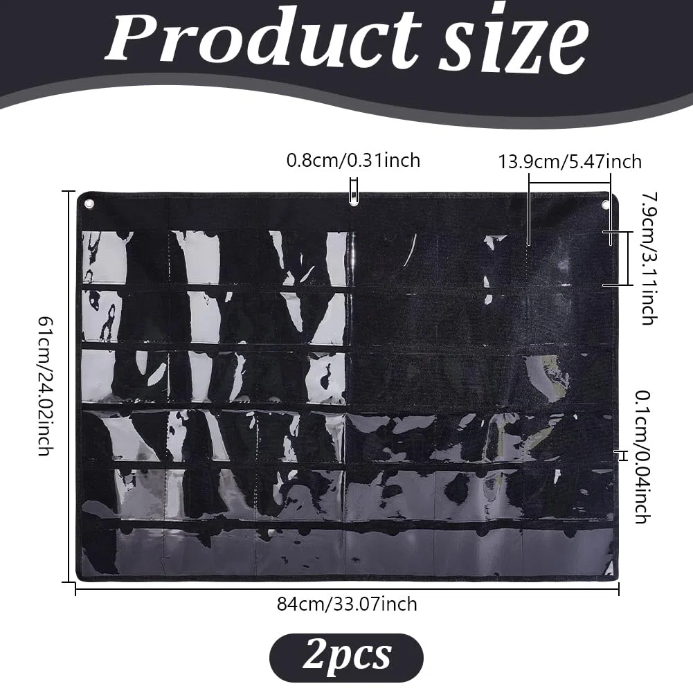 AHANDMAKER Paquete de 2 fundas para tarjetas de 3.1 x 5.5 pulgadas, 36 ranuras, color negro, soporte de pared para pared, soporte de negocios para aula, oficina, organización del hogar, almacenamiento