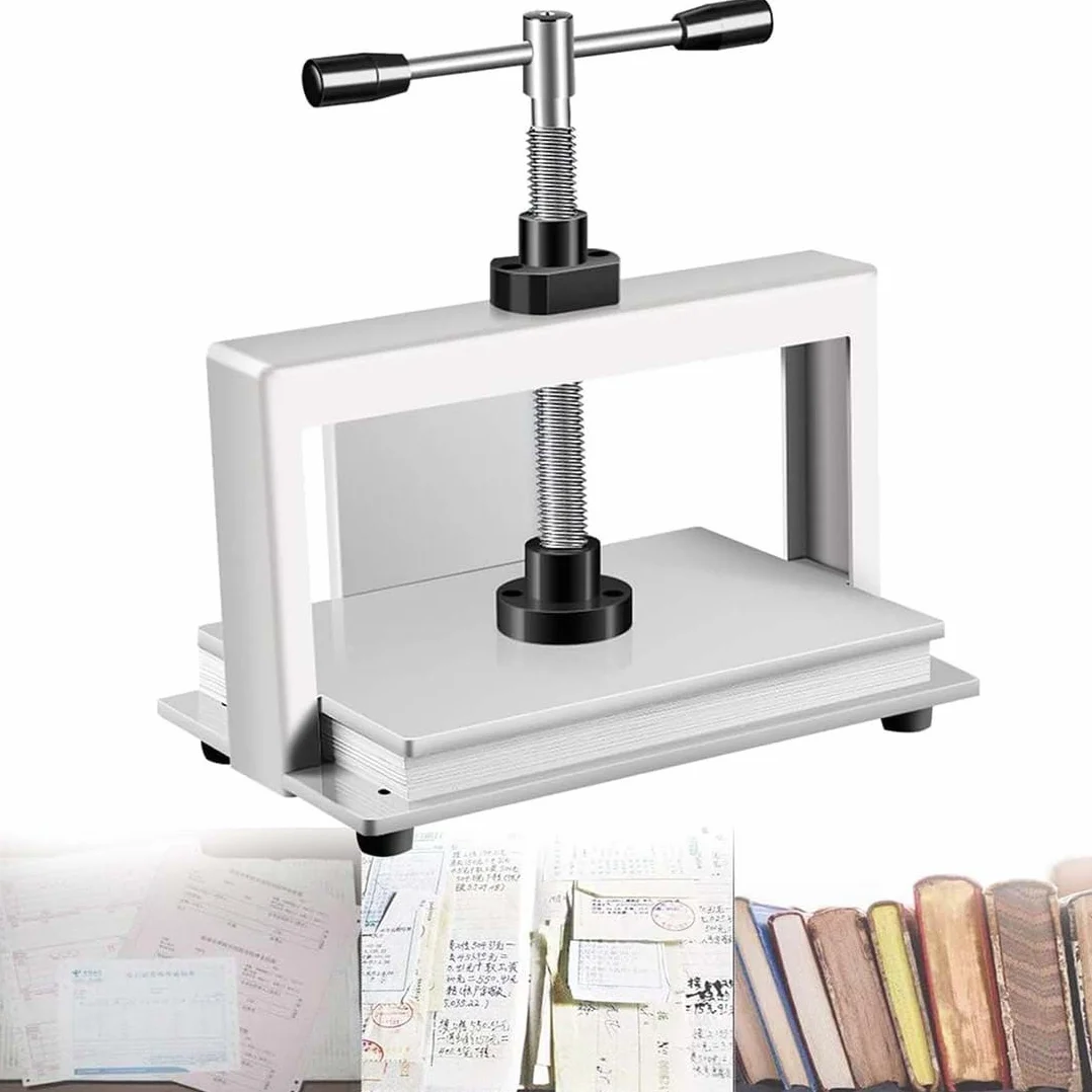 Máquina de prensa manual de papel para recibos, papel de álbum, tamaño A4/A3 para aplanar libros con presión de 3300 libras para aplanar papel pesado
