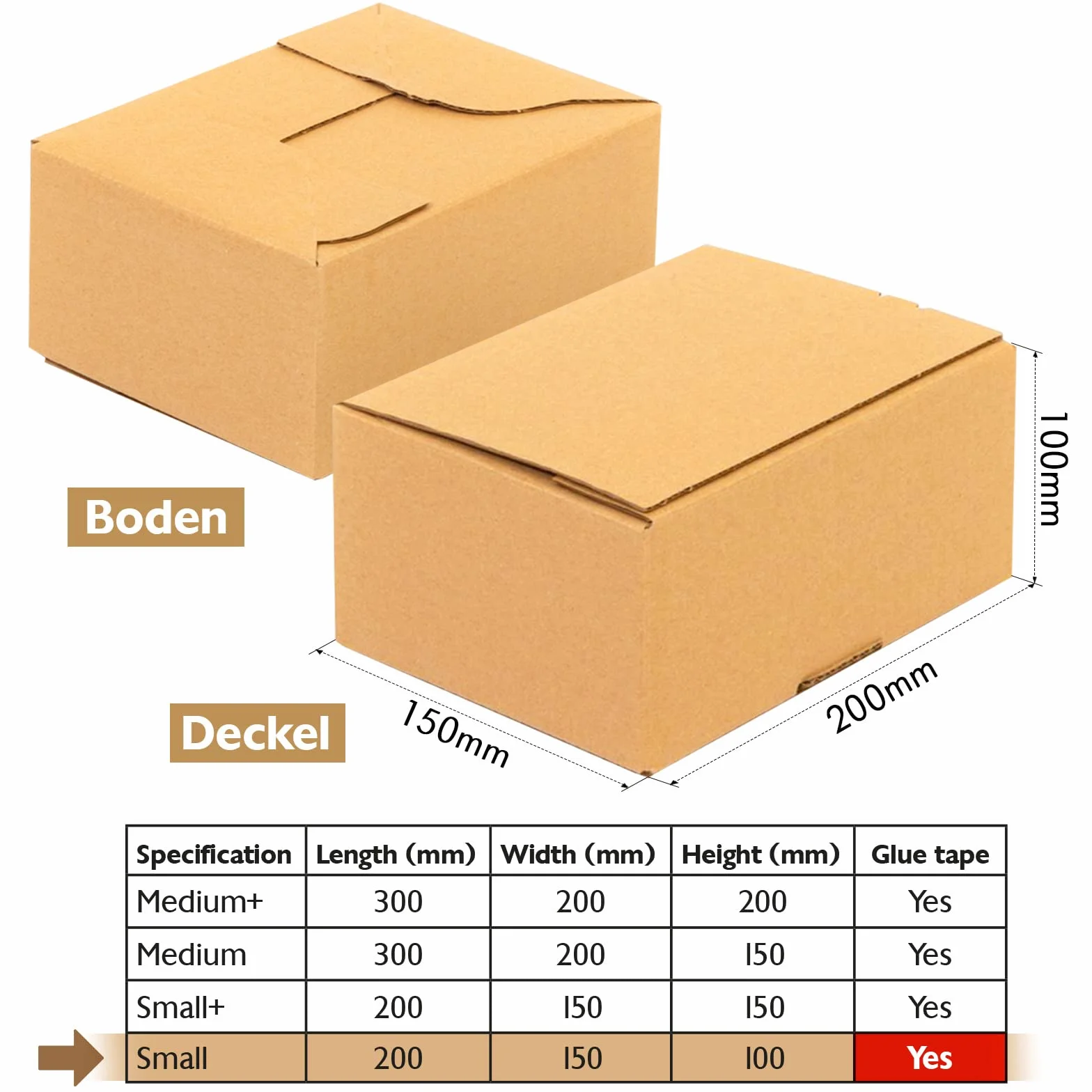 Konzept 11 - Cajas de Envío 20x15x10cm Set de 50 unid. Cajas plegables con tapa autoadhesiva, Cajas pequeñas para enviar, Tamaño estándar DHL Paquete S. Varios tamaños.