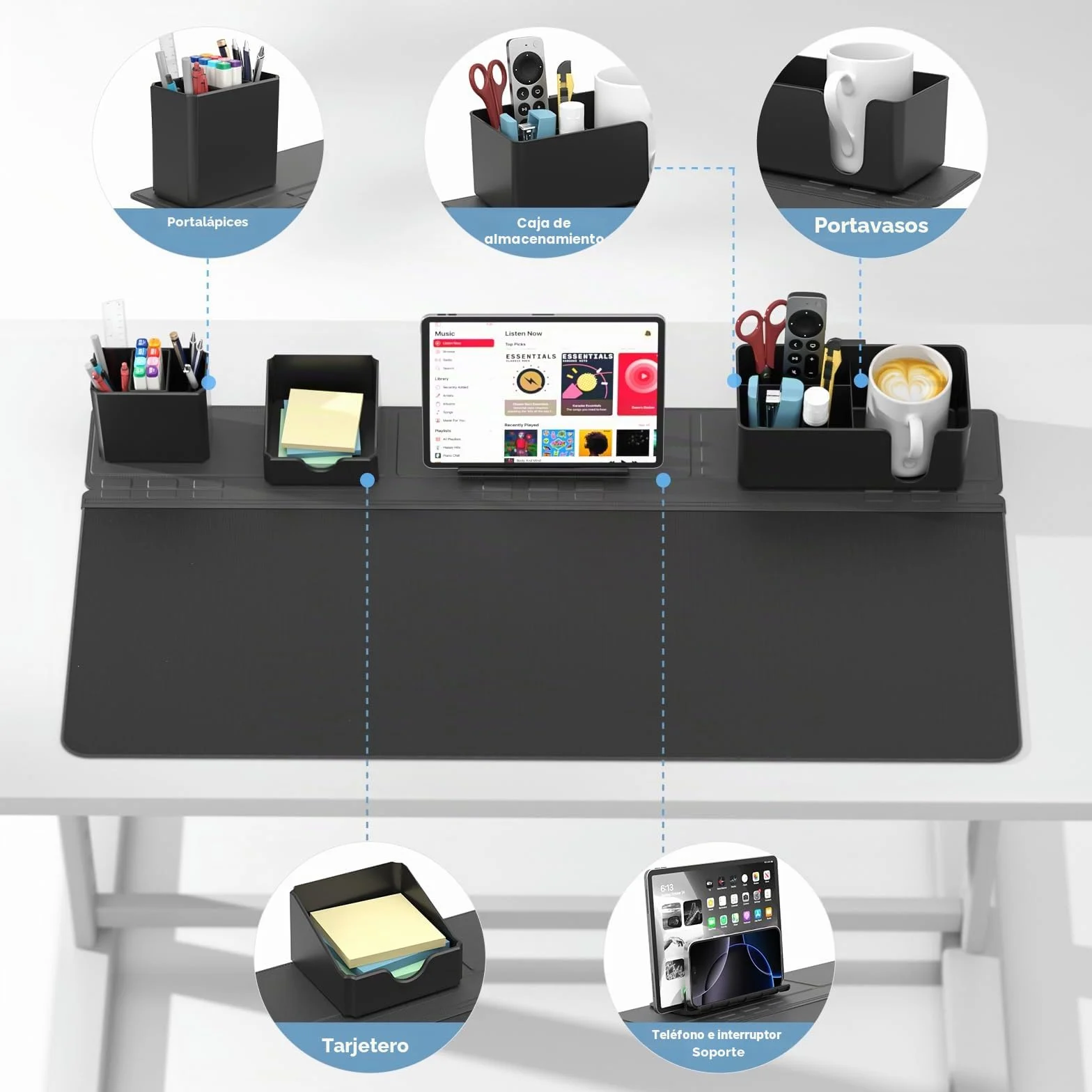 KDD Almohadilla Escritorio Grande con Set de Organizador Magnético, 5 en 1 Alfombrilla Ratón XXL & Mouse Pad Gaming con Teléfono/Portavasos/Portabolígrafos/Tarjetero DIY Oficina Hogar(80x34.5cm)