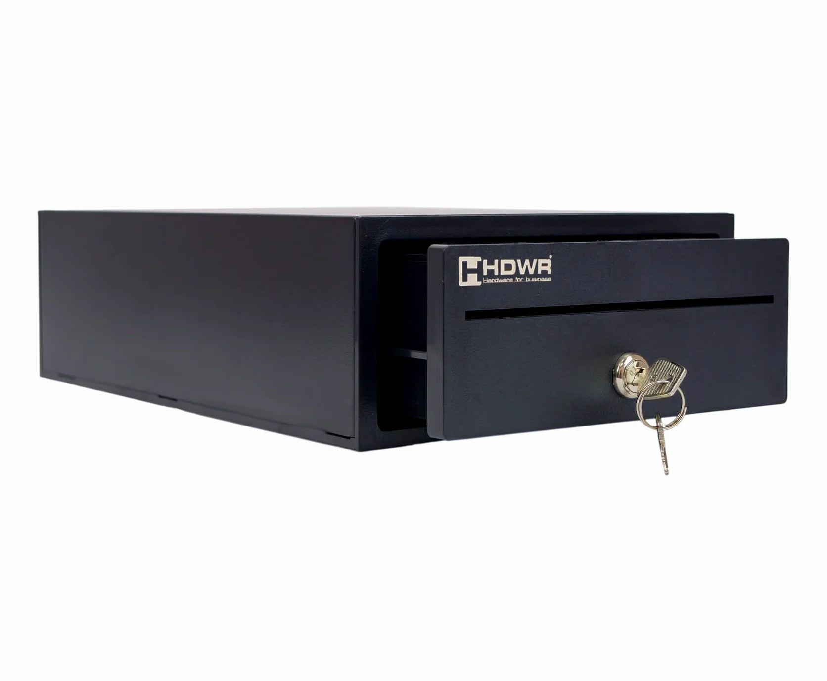 HDWR HD-KER20 Cajón portamonedas pequeño, acero, apertura con llave | Cajón con 3 compartimentos de billetes y 5 de monedas, monedero extraíble, ranura extra