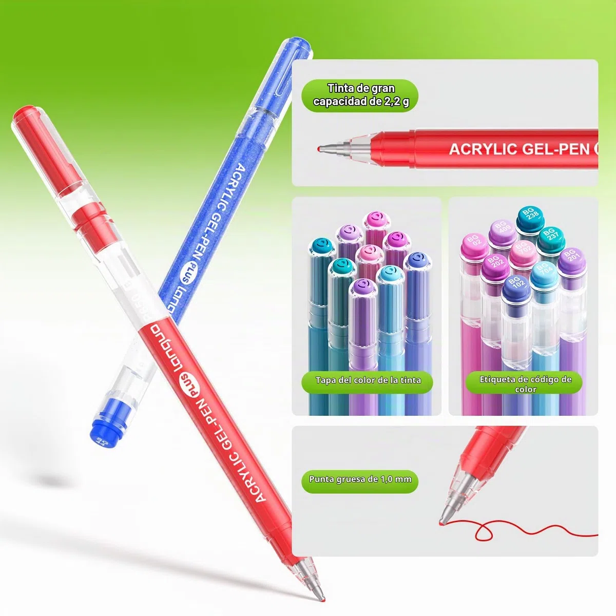 TrendGate 216 bolígrafos Acrílicos de Gel, 144 Acrilicos + 72 Purpurina | Punta de 1 mm, Se utiliza para dibujar y escribir sobre diversas superficies como lienzo, tela y papel