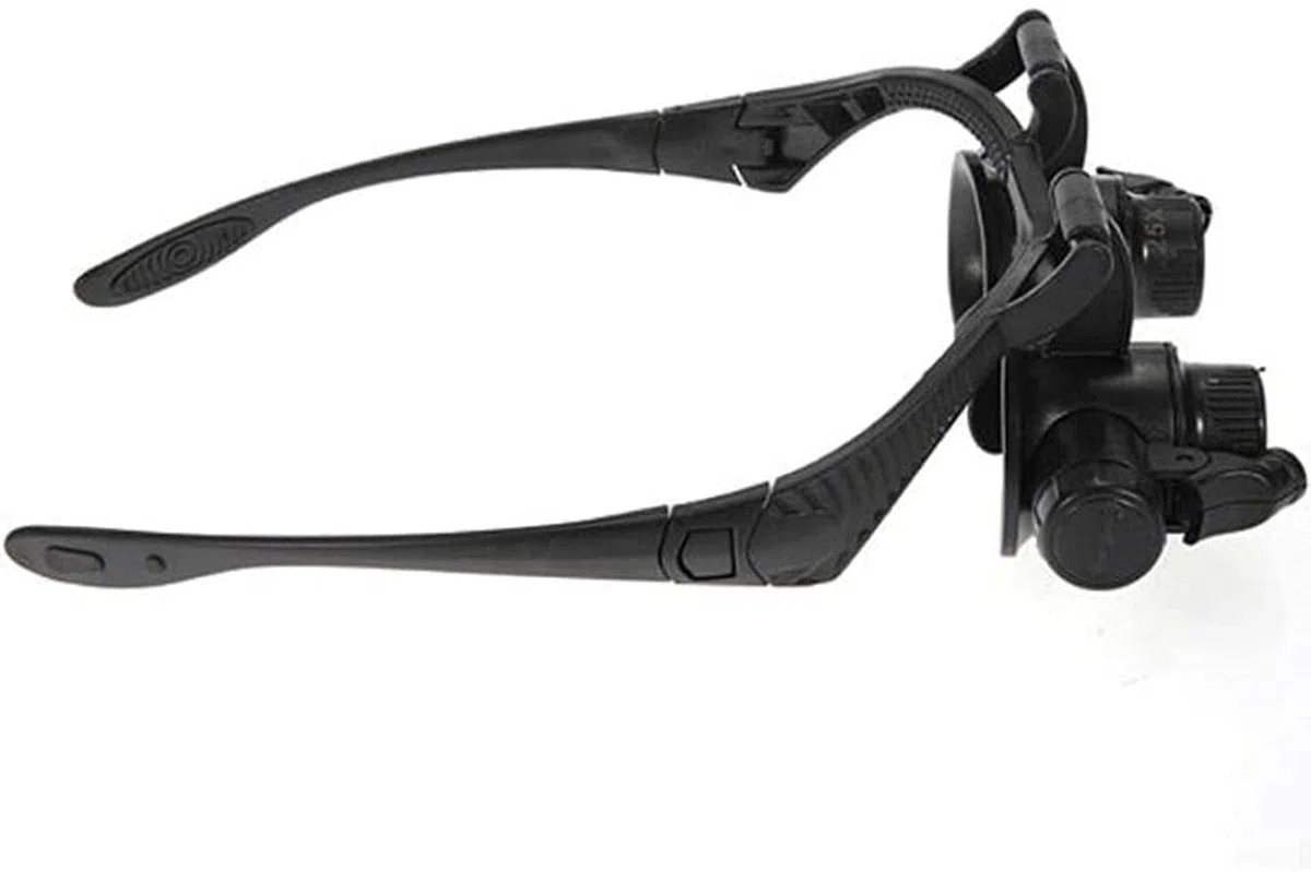 Lupa portátil 10X 15X 20X 25X Gafas de Doble Ojo Cabeza de Lupa con Lupa Auriculares Lupa iluminada Juego de Herramientas con luz LED para reparación de Relojes A/A (A)