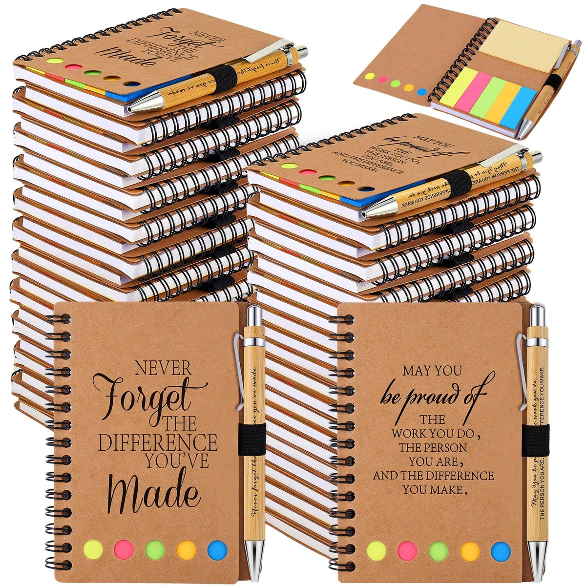 Regalos de agradecimiento para el regreso a clases para profesores, empleados, cuadernos inspiradores en espiral con notas adhesivas, blocs de notas, bolígrafos de bambú de agradecimiento a granel