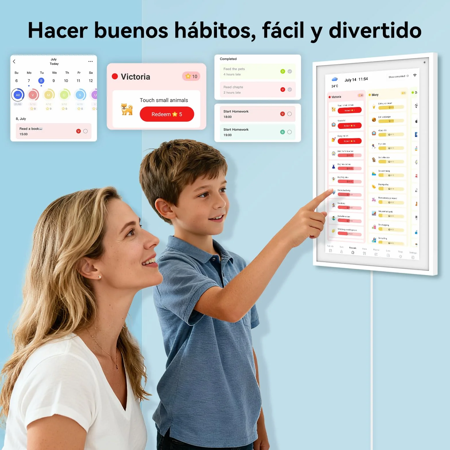 TABWEE Calendario Digital 15,6" - Calendario Electrónico para Organizador Familiar, Tabla de Tareas, Planificador de Comidas, Sistema de Recompensas (Marco de Fotos Digital)
