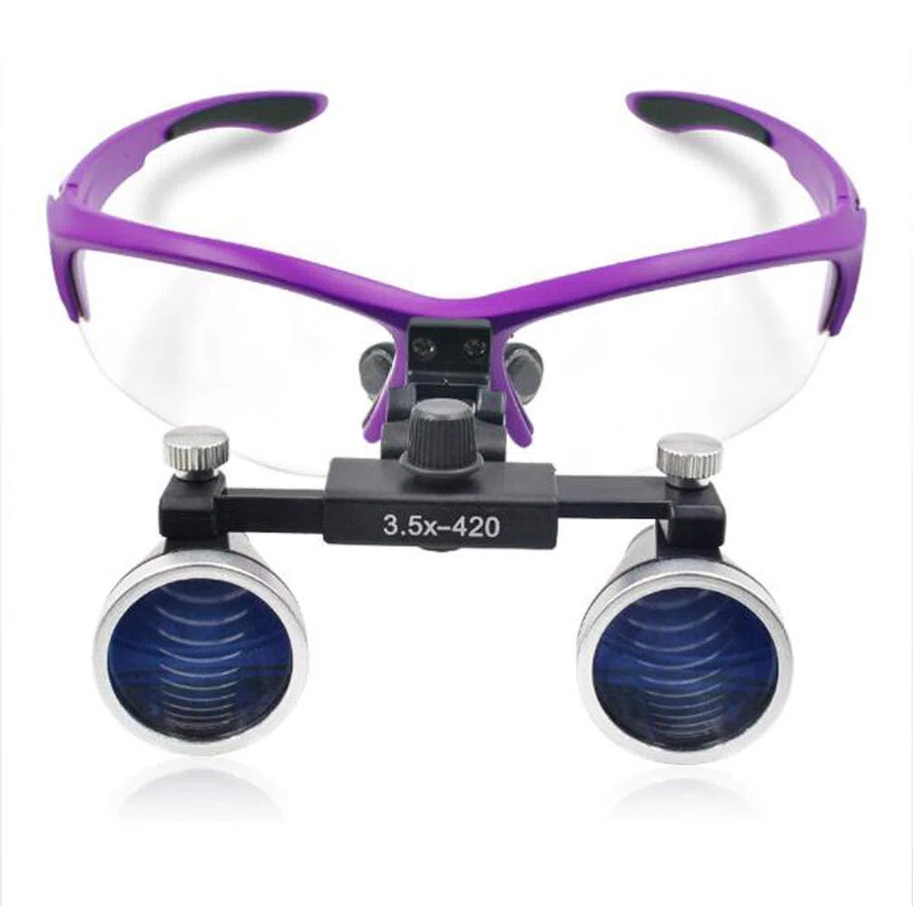 Lupa, laboratorio binocular ojo binocular lupa vidrio 3.5x amplificación con faro LED con conveniente llevar casepurple