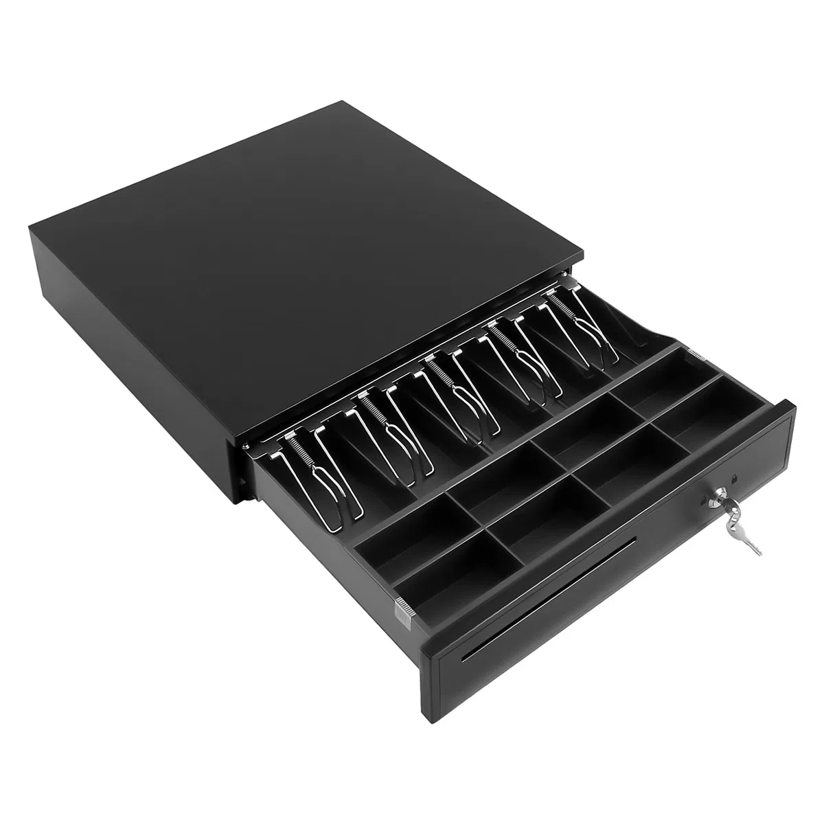Cajón de efectivo profesional con 5 billetes y 8 compartimentos para monedas, sistema de seguridad triple, construcción de acero robusto, para cajas registradoras, tiendas y supermercados, 42 x 40 x