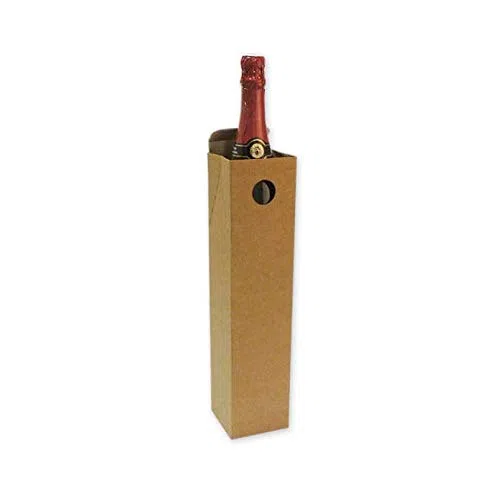 Pack 50 Cajas para envíos de 1 botella con asa. Automontable y de color marrón.