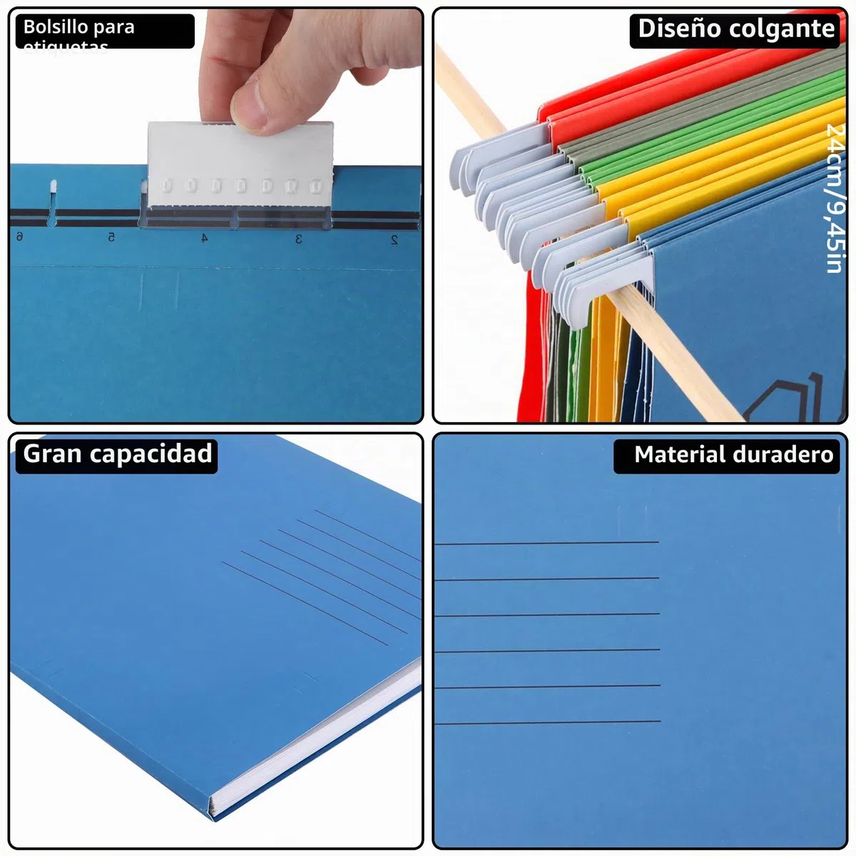 25 piezas carpetas colgantes A4, 5 colores carpetas colgantes a4 plastico, carpeta colgante plastico con pestañas y soportes para tarjetas para la escuela, el hogar, Oficina
