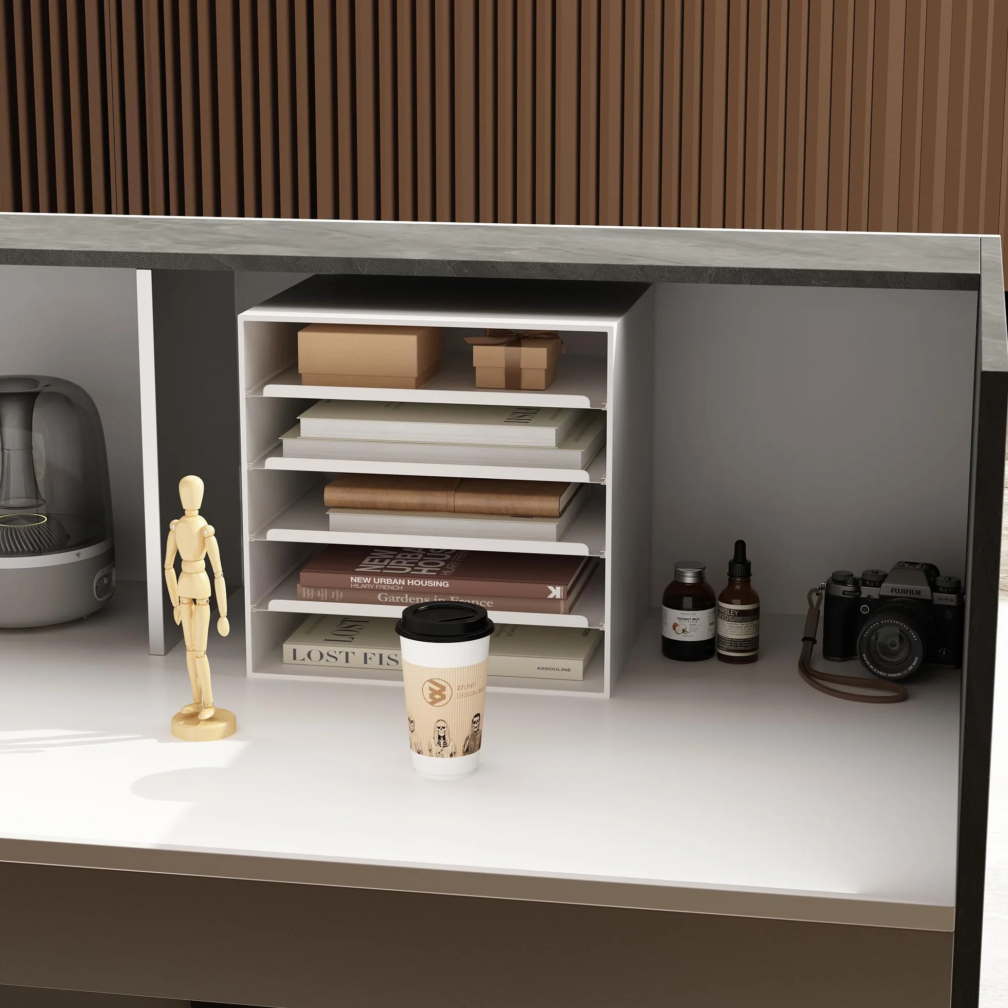 Mostrador de recepción, mostrador de recepción con 6 estantes, mostrador de recepción, mostrador de tienda, mostrador de venta con cajón de teclado, mueble de recepción, MDF, 220 x 60 x 110