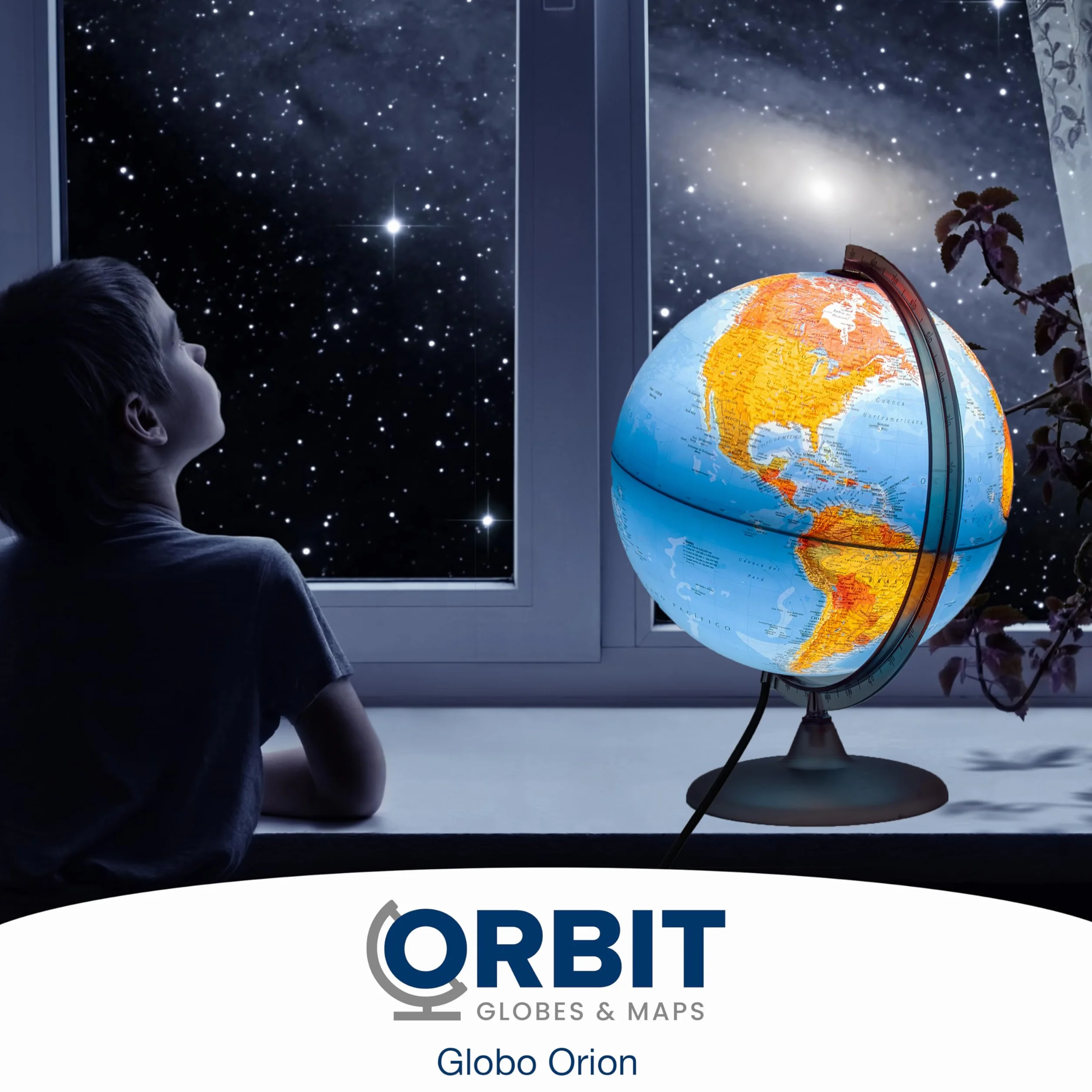 ORBIT GLOBES & MAPS - Globo terráqueo iluminado - globo terráqueo de 30 cm con base estable, imagen del mapa físico/político 2023 con luz LED, imagen del mapa espana actual