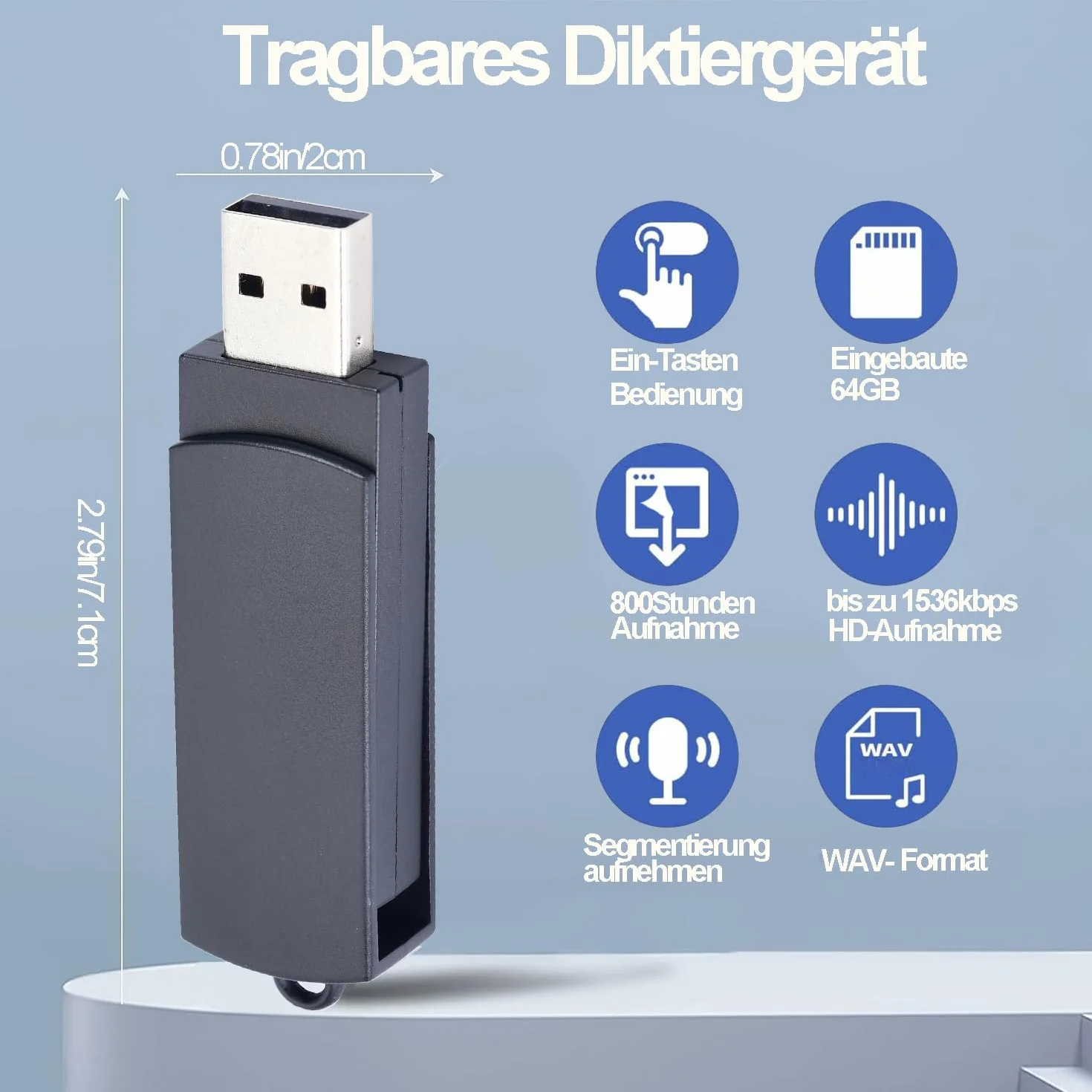 Grabadora de Voz 64GB Mini, Grabadora Portátil con Batería Recargable USB C