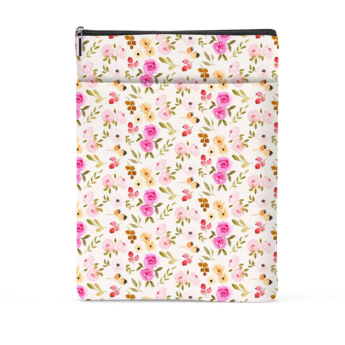 Funda impermeable con estampado floral de acuarela para amantes de los libros, con cremallera y bolsillo frontal, funda para libros para mujeres, niñas, lectores, esposa, accesorios de libros, regalos