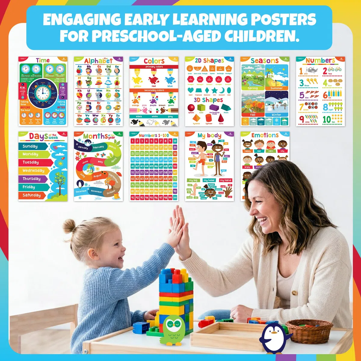 Sproutbrite Carteles educativos para niños pequeños, decoraciones de aula, materiales de suministros de escuela en casa de jardín de infantes, decoración de aprendizaje preescolar, póster ABC, 11