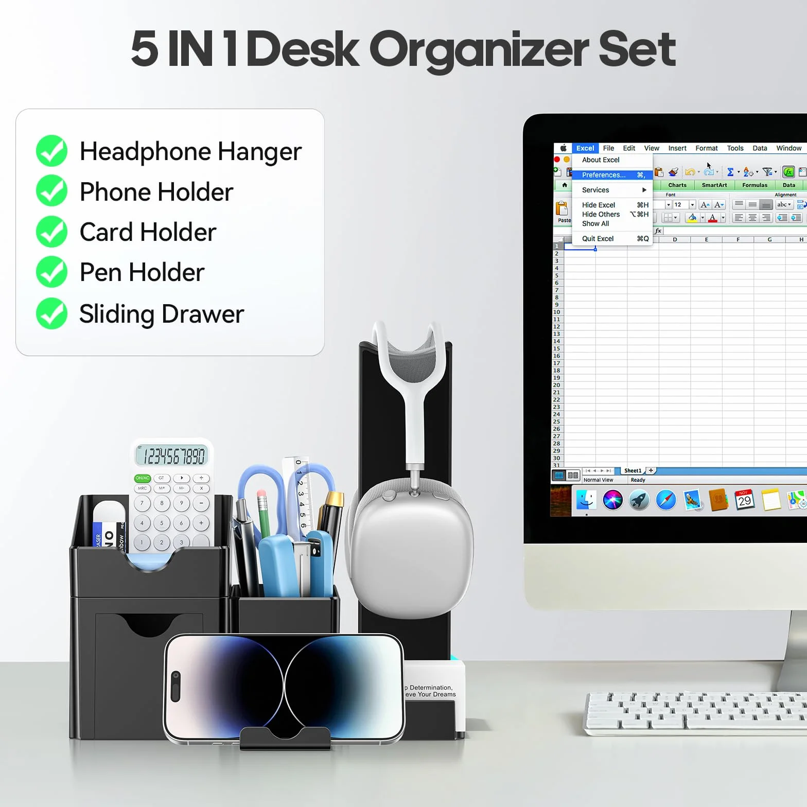 KDD 7 en 1 Juego de Organizador Escritorio con Cajones, Colgador Auriculares, Portalápices, Tarjetero