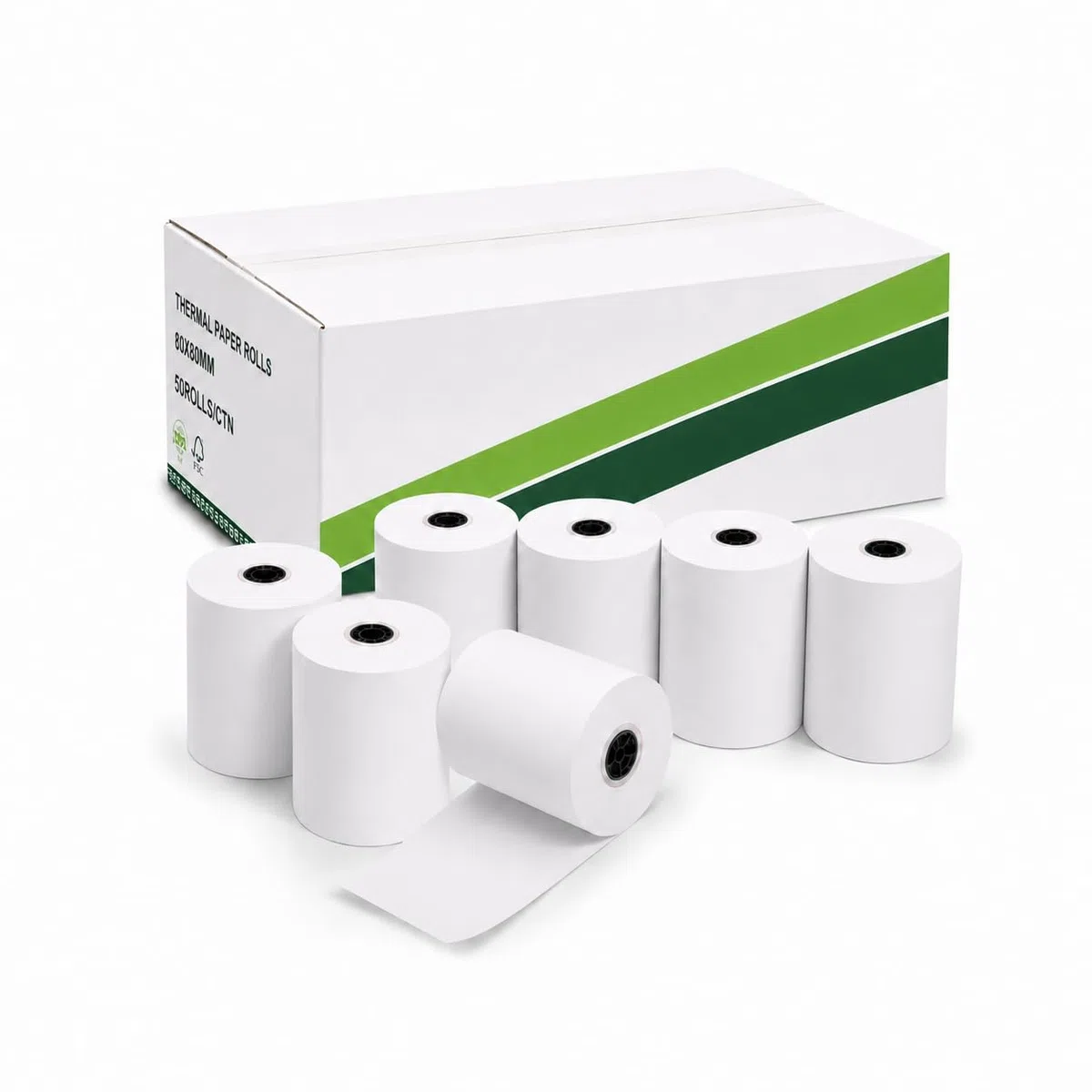 Papel Térmico 80x80 mm, Blanco, Caja de 50 Rollos | Impresión Térmica, TPV y Caja Registradora, Impresora de Tickets, Punto de Venta, Comercio y Hostelería