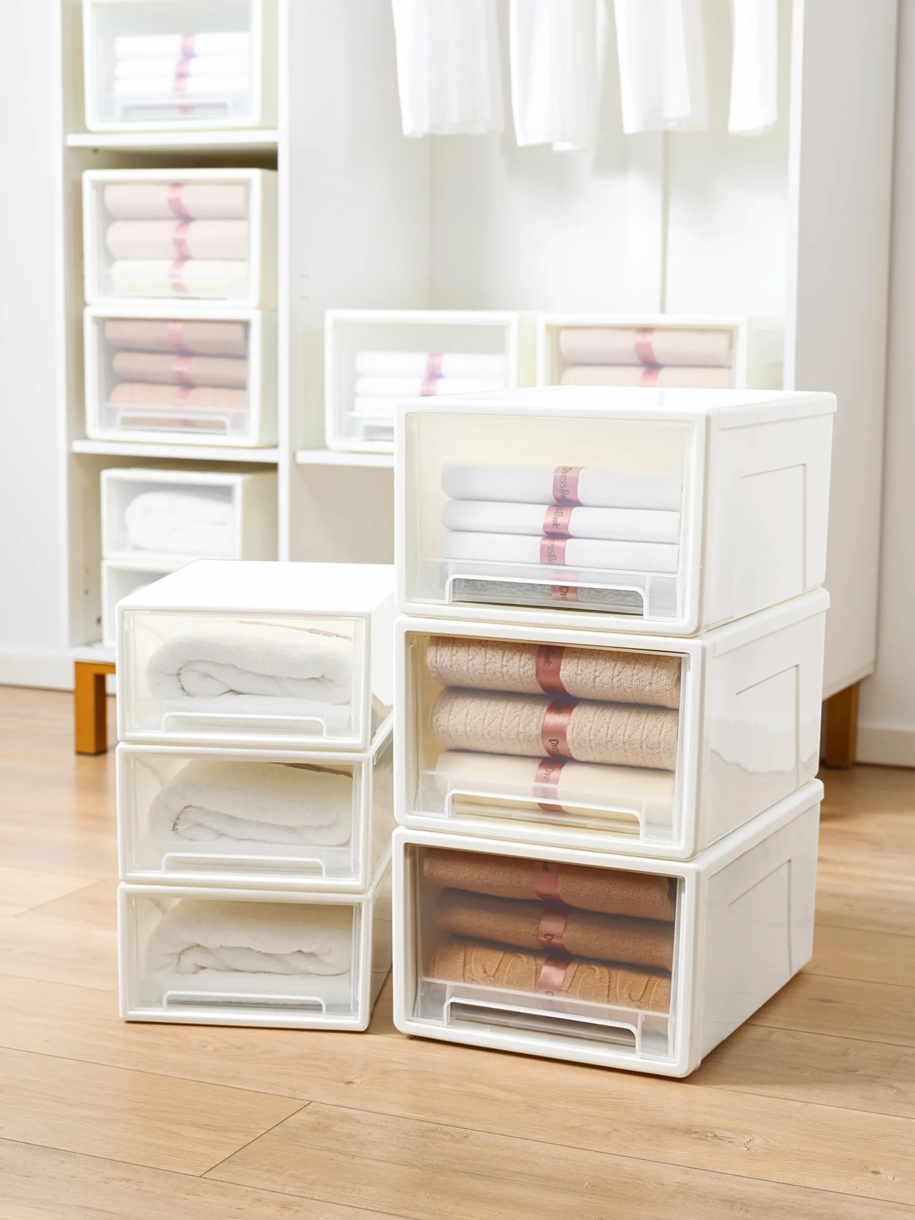 Cetomo 14L*3 Cajones de Almacenamiento de Plástico, Torre Apilable para Escritorio, Blanco Transparente
