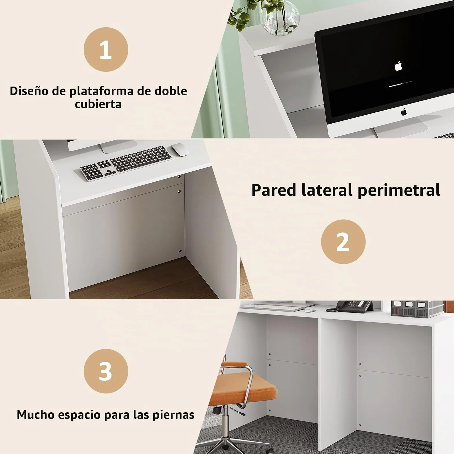 Mostrador de recepción blanco 133 x 45 x 100 cm, mesa de oficina con gran superficie de trabajo