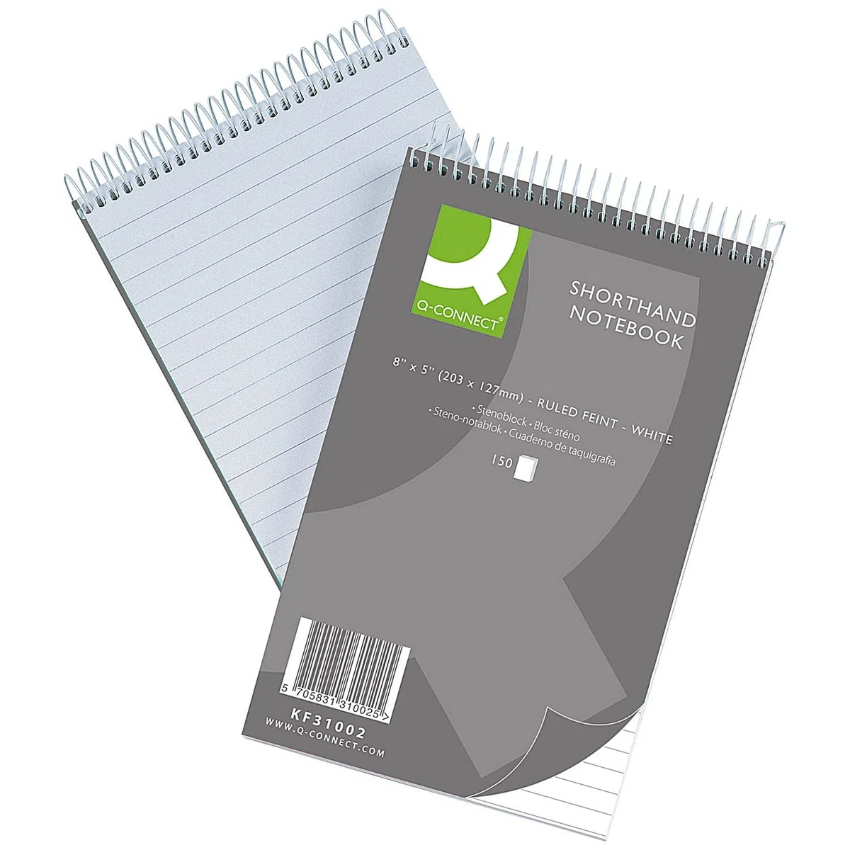 Q-Connect Cuaderno corto de 150 hojas rayadas, 203 x 127 mm, tamaño del paquete [10] SKU KF31002
