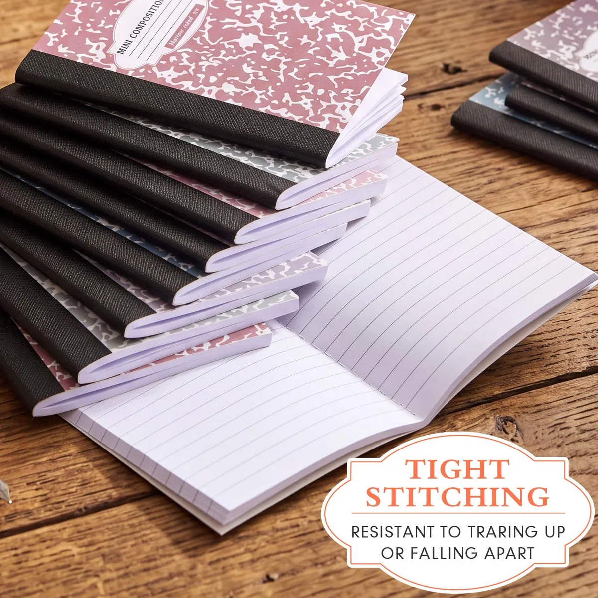 Colarr Paquete de 48 mini cuadernos de composición, cubiertas de mármol surtidas de 4.5 x 3.25 pulgadas, mini cuadernos de bolsillo con rayas estrechas para escuela, oficina, 120 páginas (60 hojas