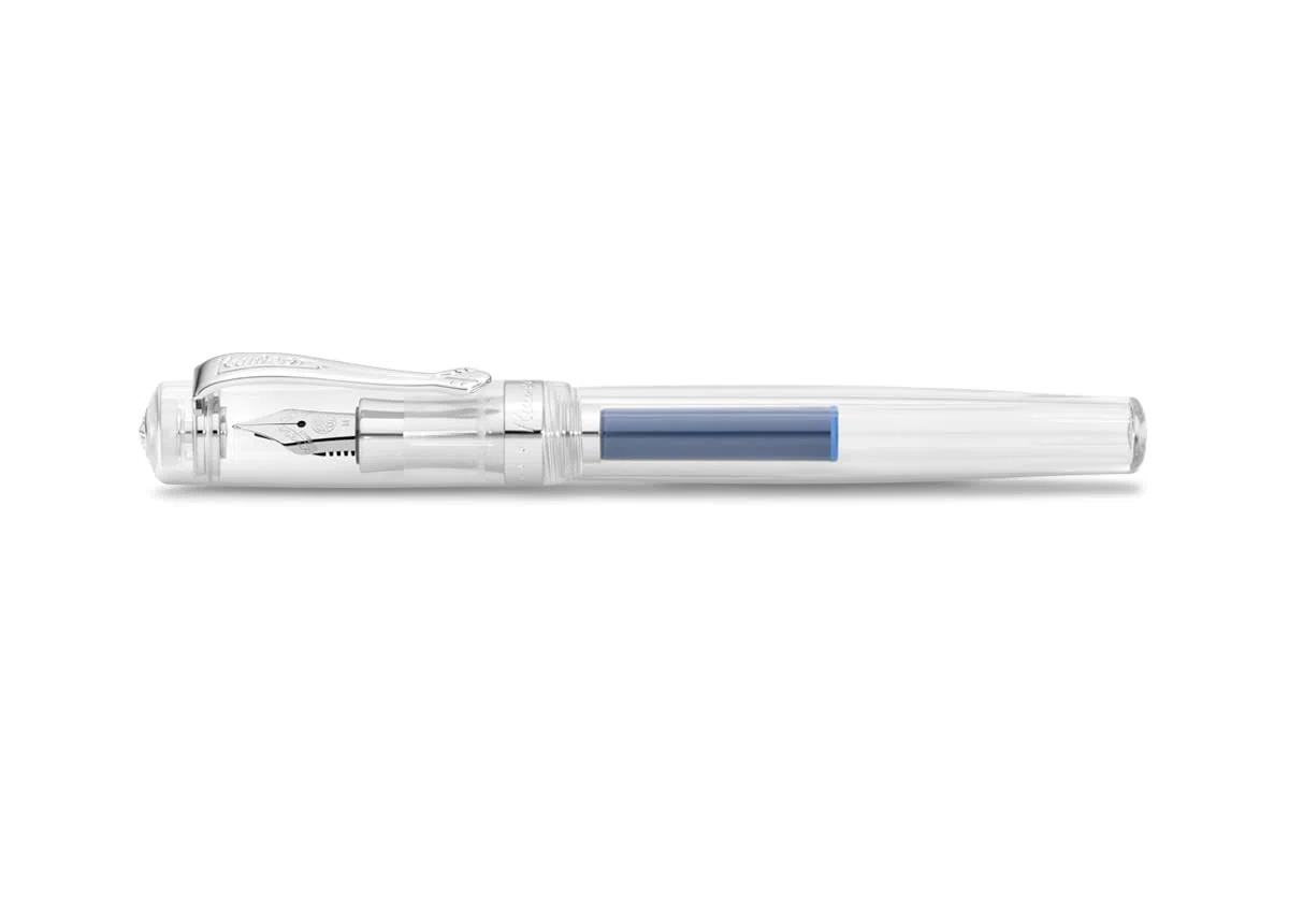 Kaweco Pluma estilográfica Student I Premium para cartuchos de tinta con plumín de acero I Nostalgischer Luxus pluma transparente I Ancho de pluma: M (medio)