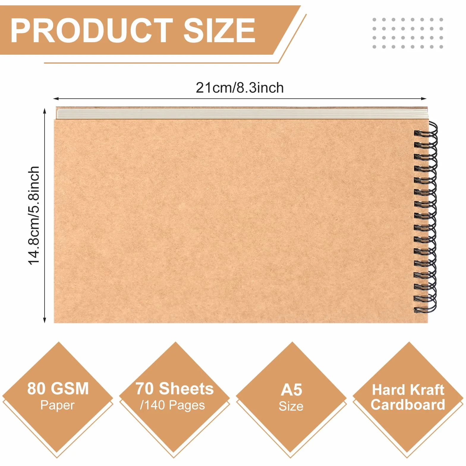 Engrowtic 12 cuadernos de cuadrícula de puntos de 8.3 x 5.8 pulgadas, cuaderno en espiral superior, tamaño A5, papel punteado, tapa dura, 140 páginas, bloc de notas en espiral para bocetos, dibujos,