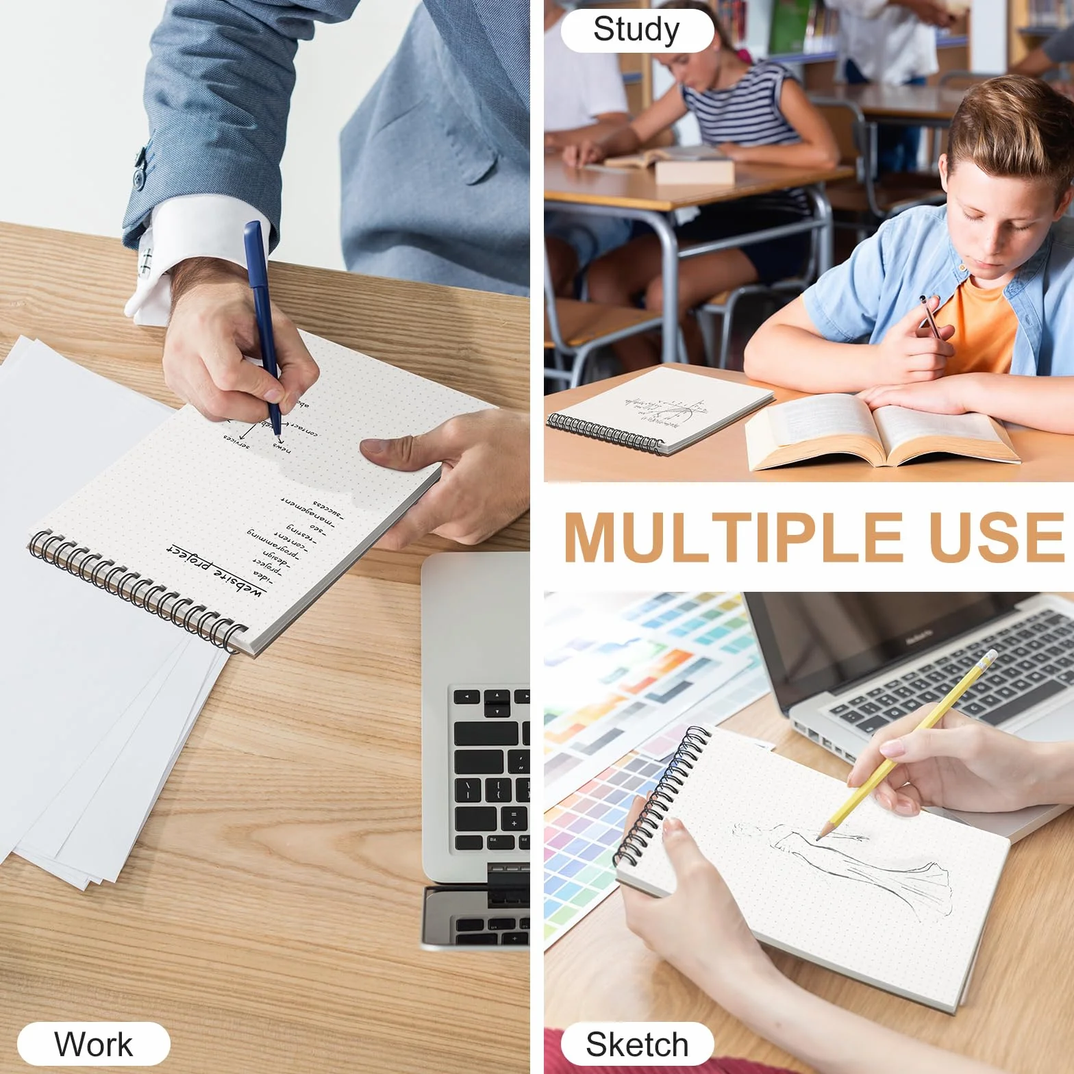 Engrowtic 12 cuadernos de cuadrícula de puntos de 8.3 x 5.8 pulgadas, cuaderno en espiral superior, tamaño A5, papel punteado, tapa dura, 140 páginas, bloc de notas en espiral para bocetos, dibujos,