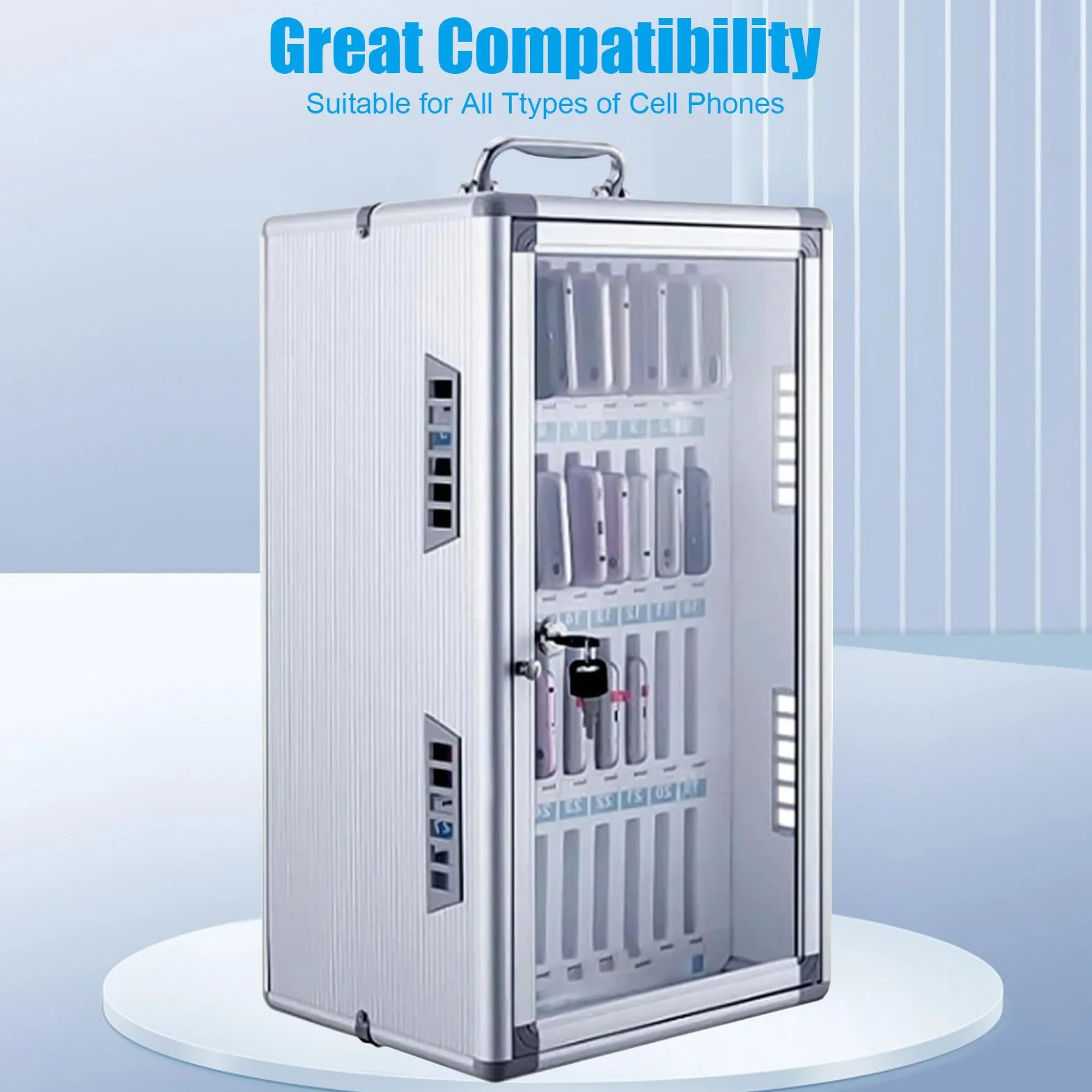 Caja fuerte para teléfono móvil transparente 36 ranuras 315x195x495 mm portátil montado en la pared plata