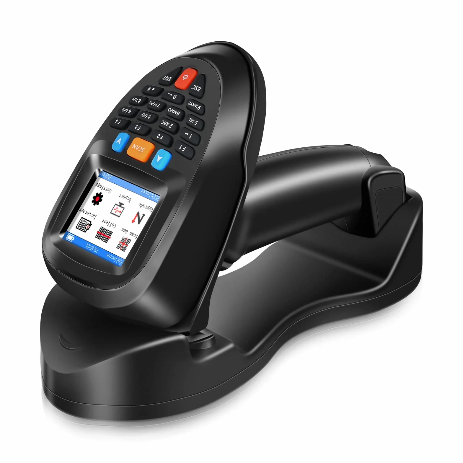 Escáner de códigos de barras inalámbrico, lector de códigos de barras portátil, 1D, 2D, PDF, escáner de inventario, colector de datos, escáner de códigos de barras portátil con pantalla LCD de