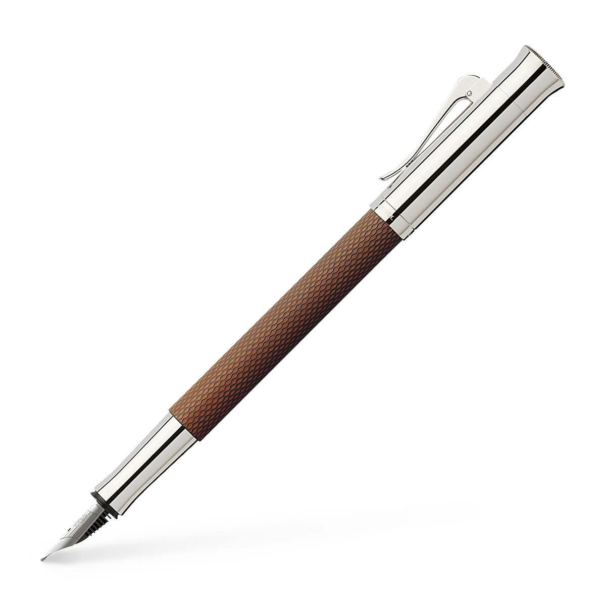 Graf von Faber-Castell 146521 Estilográfica Guilloche, coñac F | Cuerpo de resina noble con acabado guilloché, plumín de oro de 18 quilates y piezas metálicas rodiadas