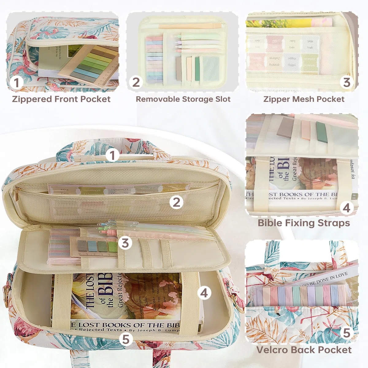 Funda de la Biblia para mujer, suministros de estudio de la Biblia, artículos esenciales para el campamento de la iglesia, regalos cristianos para mujeres, kit de diario, funda acolchada grande para