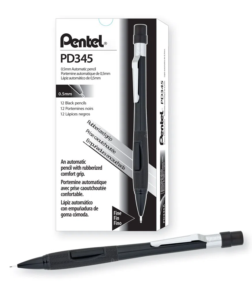 Pentel rápido Clicker portaminas, mina de 0,5 mm tamaño, negro barril, caja de 12 (pd345 a)