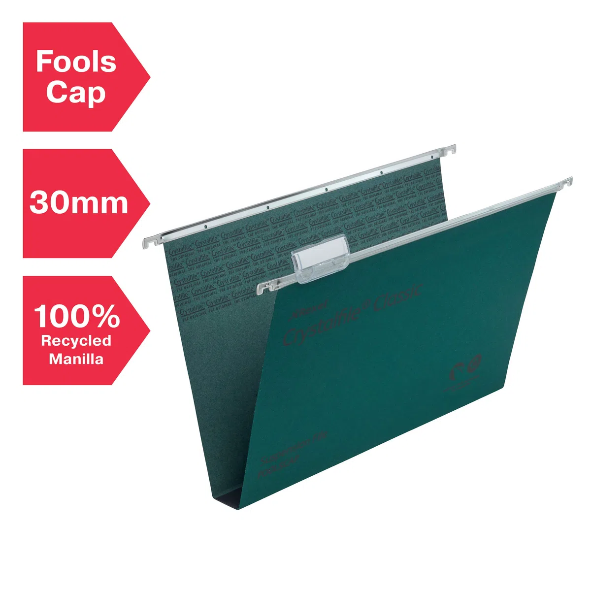Rexel Crystalfile Classic - Carpeta colgante (cartón, base 30 mm), 50 unidades, color verde