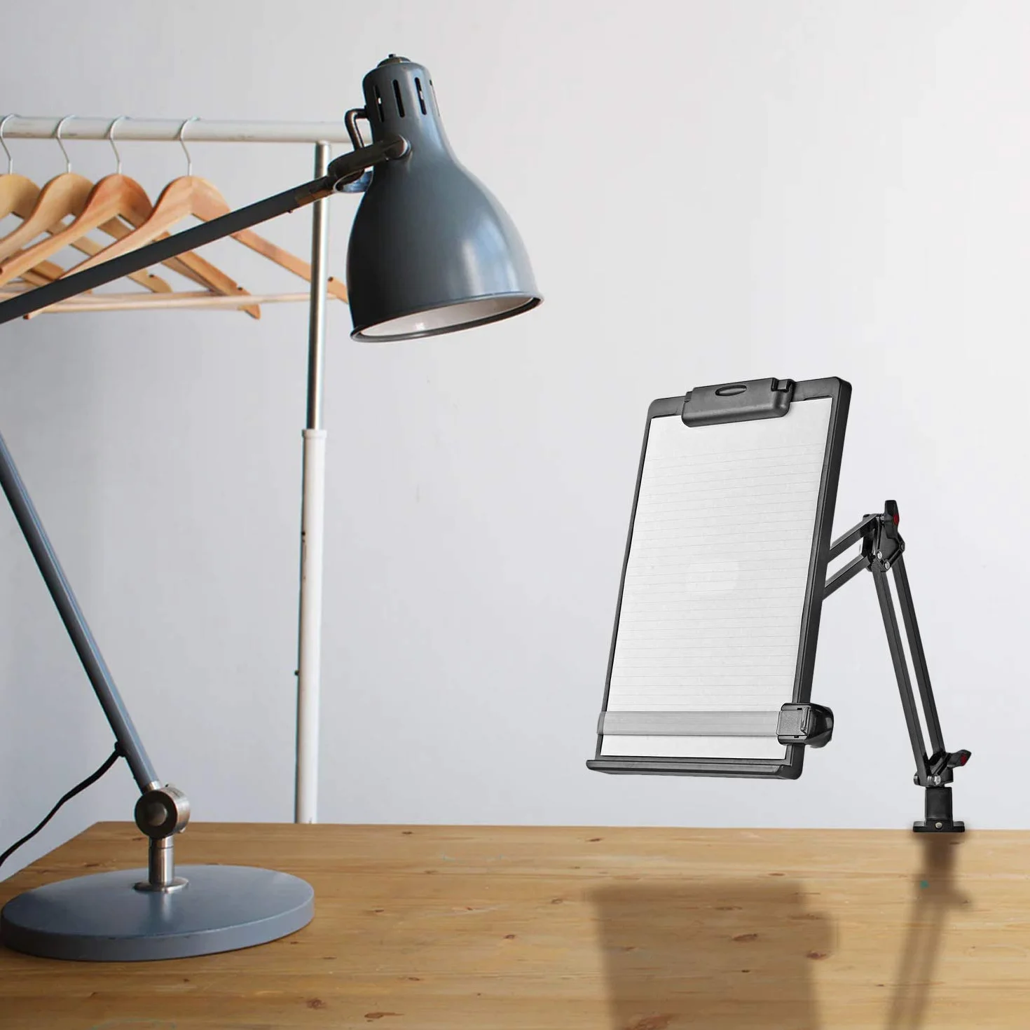Ex-Pro Soporte ergonómico ajustable para copias de escritorio con guía de línea, soporte para documentos con brazo ajustable y clip, color negro y gris