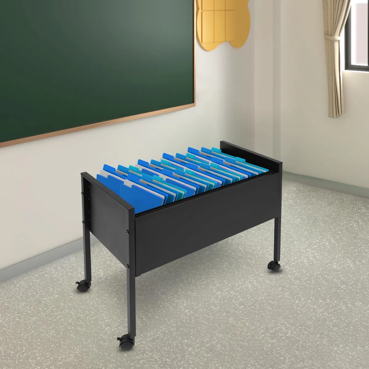Carrito Colgante Con 80 Compartimentos Negro de Acero Resistente a los Arañazos Cesta Para Archivadores Colgantes de 70 x 37 x 60 cm Contenedor Con Ruedas Carrito de Oficina Carrito Con Ruedas