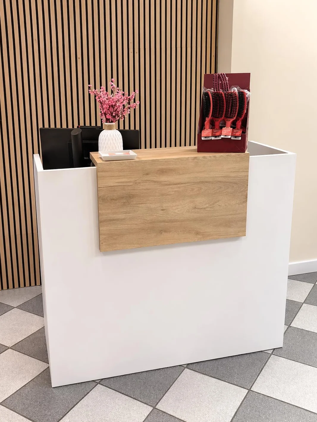 Mostrador Basic de Recepción para Oficina o Negocio - Moderno con Estante Interior Roble 120cm