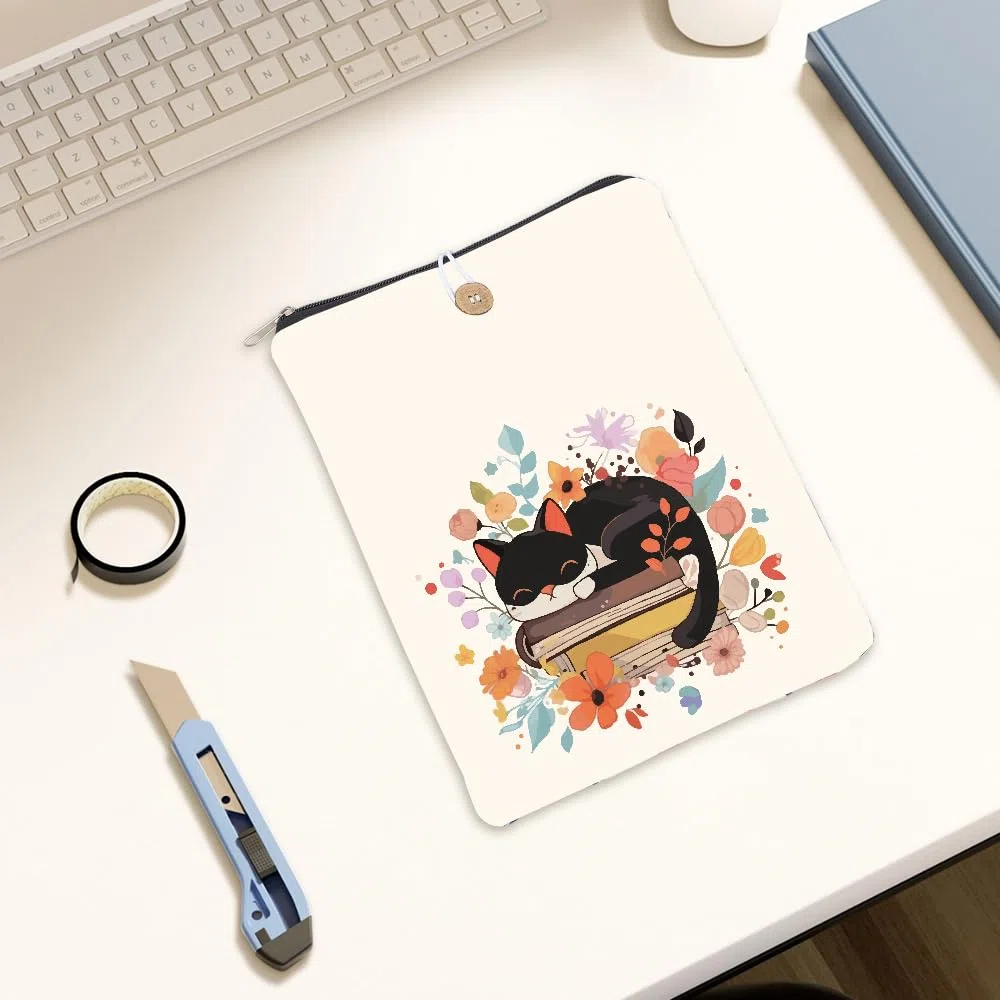 CRASPIRE Funda para Libro Diseño Gato 114 x 94 Pulgada Poliéster Impermeable Lavable Diseño Flores Y Animales Cremallera Ideal para Libros Tapa Dura Regalo Cumpleaños Y Graduación