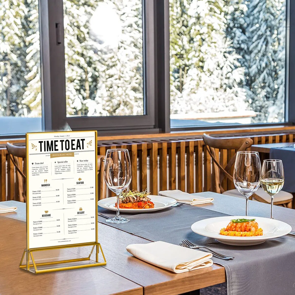 6 Piezas Menu Soporte con Borde Dorado,Soporte de Póster de Doble Cara,Soportes de números de Mesa de acrílico Dorado,para Restaurante,Menú,Foto o Anuncio