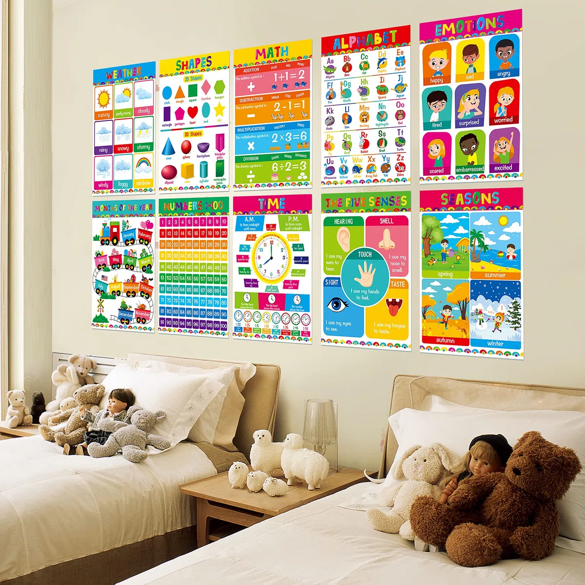 Gethelud 17 Paquetes de Carteles Educativos, Herramientas de Aprendizaje Cubiertas con Película PET para Jardín de Infancia, 40 cm x 28 cm