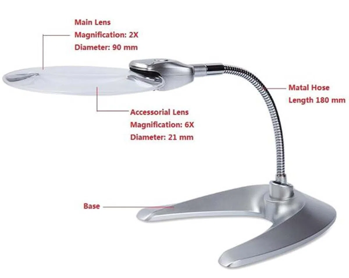 Lupa con Luz 2X 5X Lupa con Iluminación LED Lupa con Manguera Metálica Lupa De Lectura De Sobremesa Lupa con Iluminación