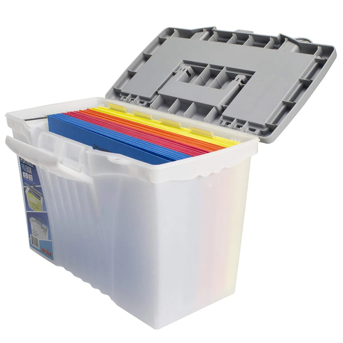 Storex Caja de archivos portátil con tapa organizadora, 17.13 x 9.63 x 11 pulgadas, esmerilado/plateado (61511A01C)