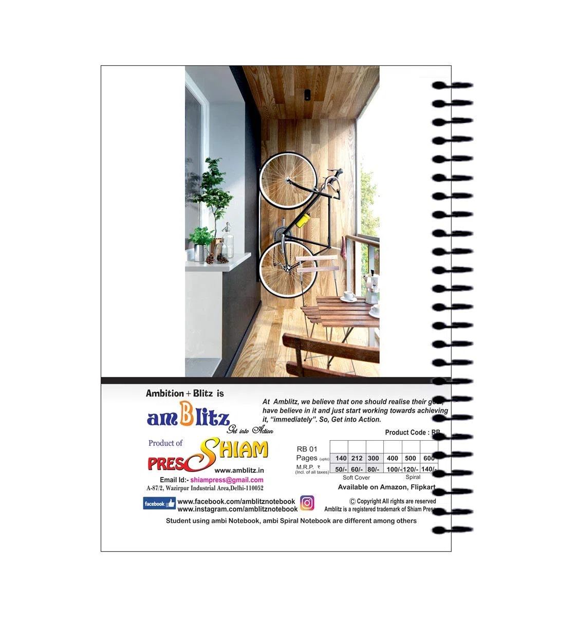amblitz Cuaderno de espiral rugosa | 500 páginas | Paquete de 4 cuadernos | Tamaño A4 | Rayado de una sola línea | Cuaderno de práctica estudiantil |