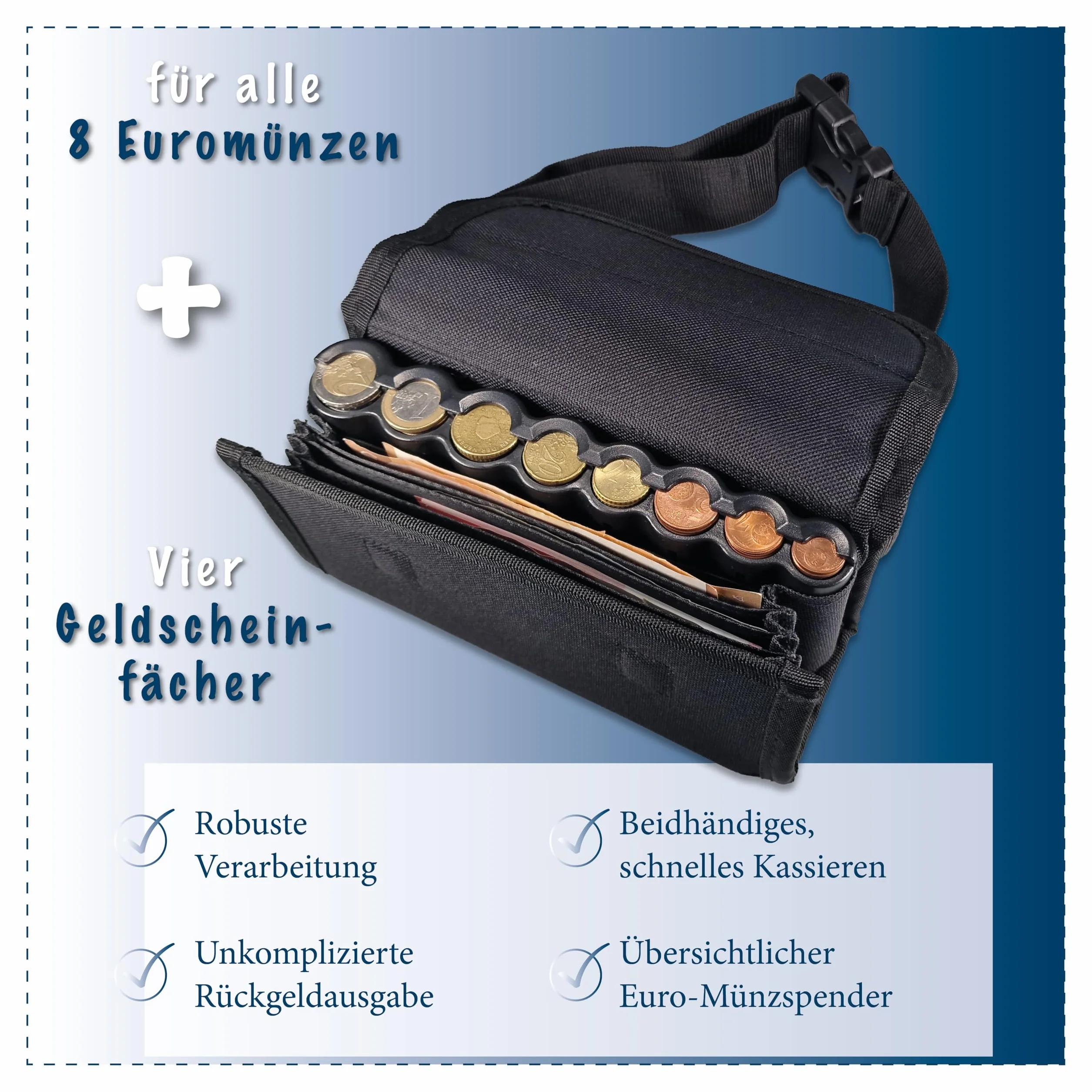 effektivo 10575 Cartera de Poliéster con dispensador de Monedas y cinturón, Color Negro